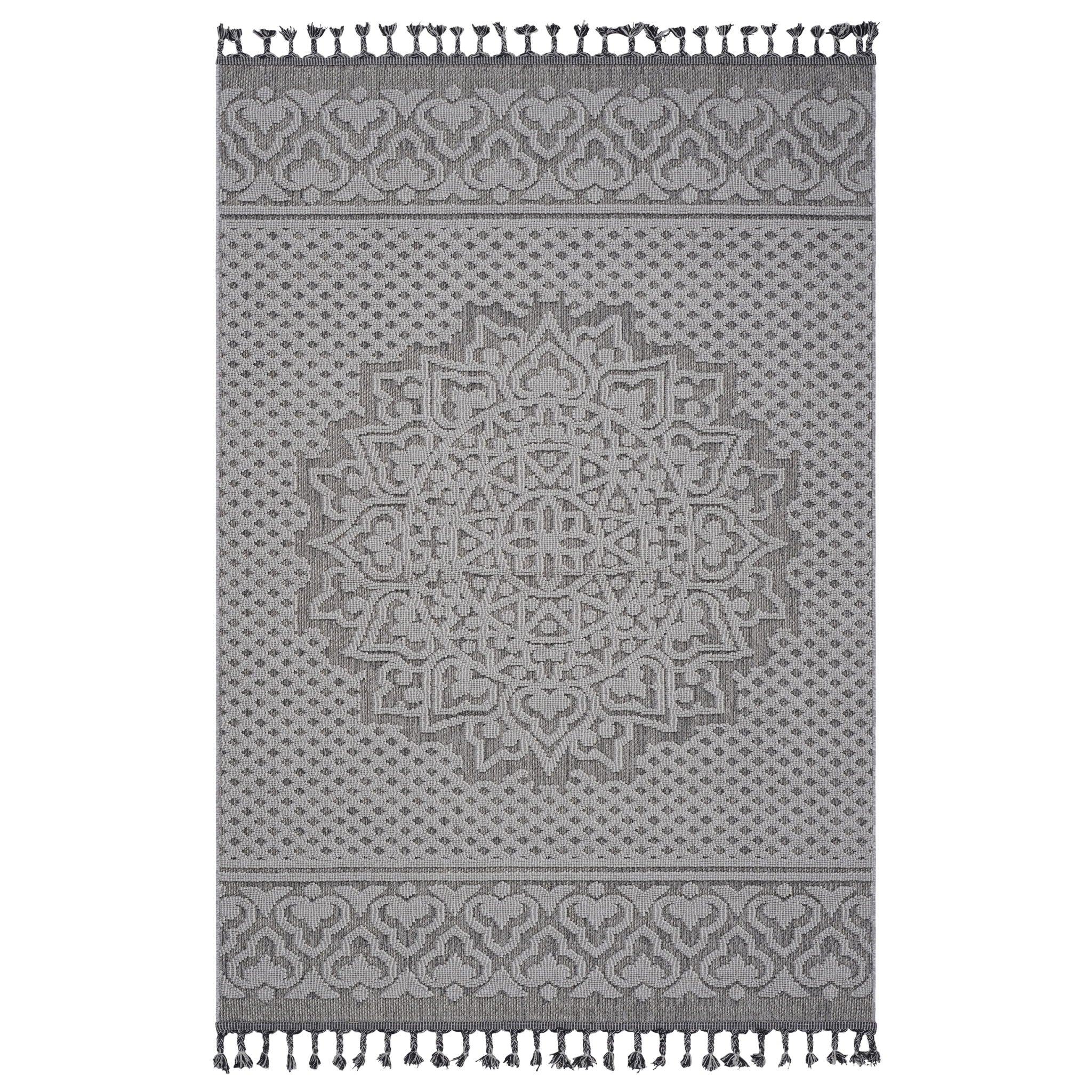 Guros - 4' X 6' Medallion Indoor / Outdoor Area Rug - Gray / White