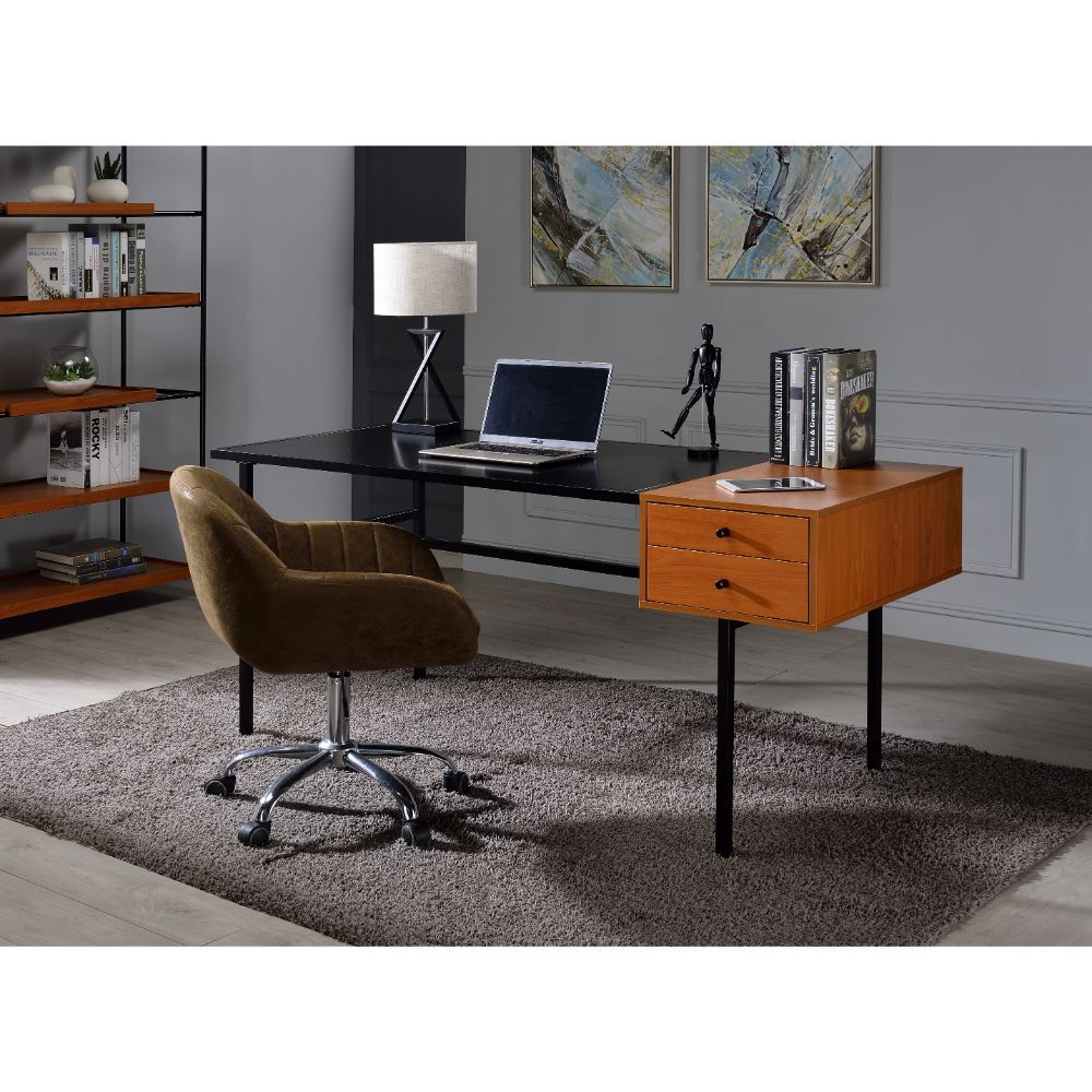 Oaken - Executive Writing Desk - Honey Oak & Black