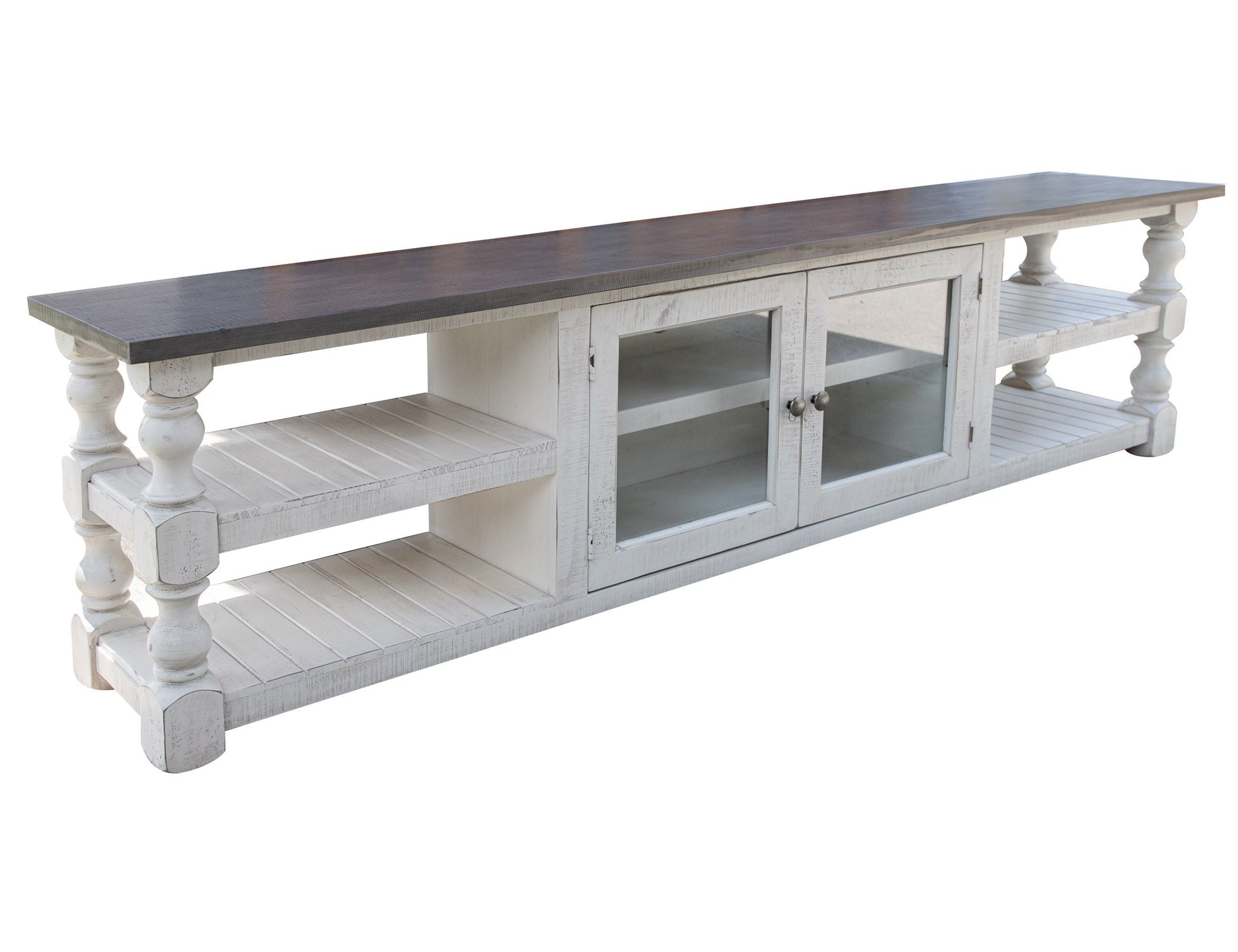 International Furniture Direct Stone - 93" TV Stand - Antiqued Ivory / Weathered Gray | Meri Furniture