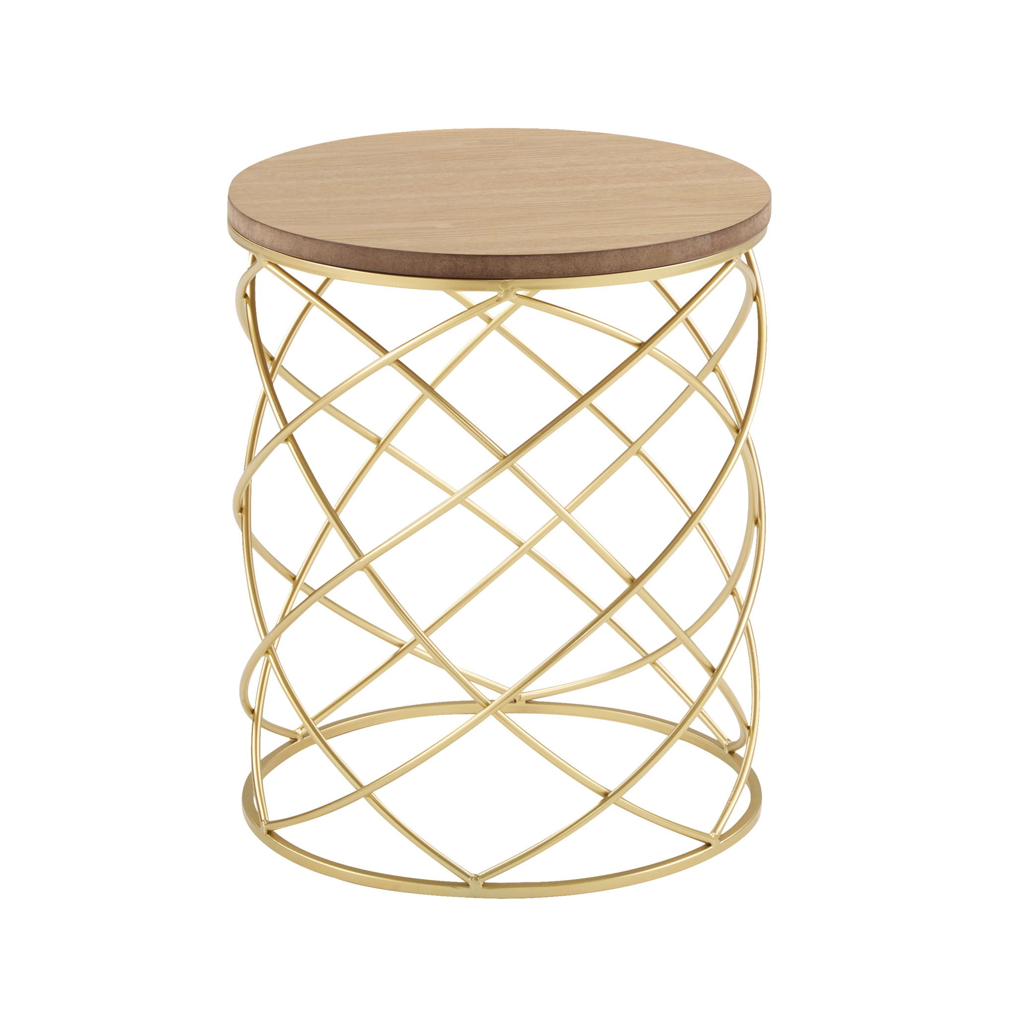 Contemporary Golden Side Table With Top And Metal Frame - Natural / Gold