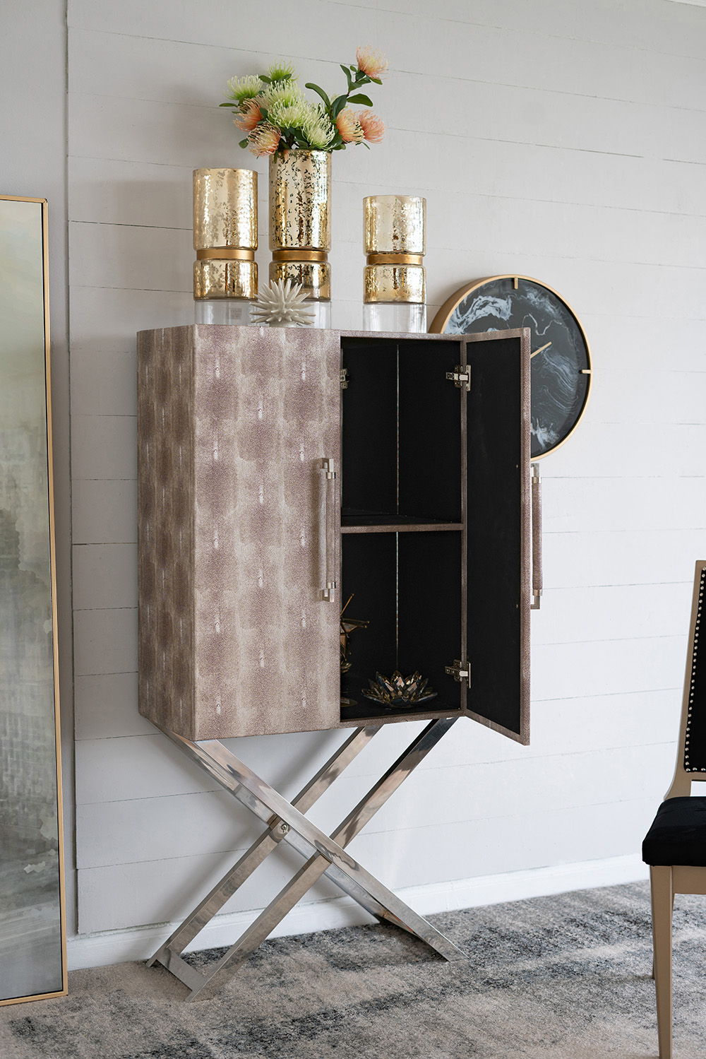 Cabinet - Silver - Faux Leather