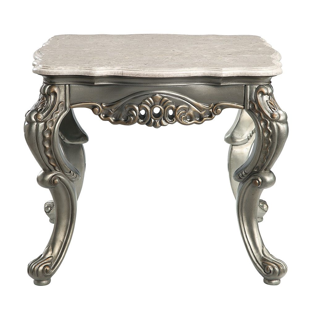 ACME Miliani - End Table With Marble Top - Natural Antique Bronze | Meri Furniture