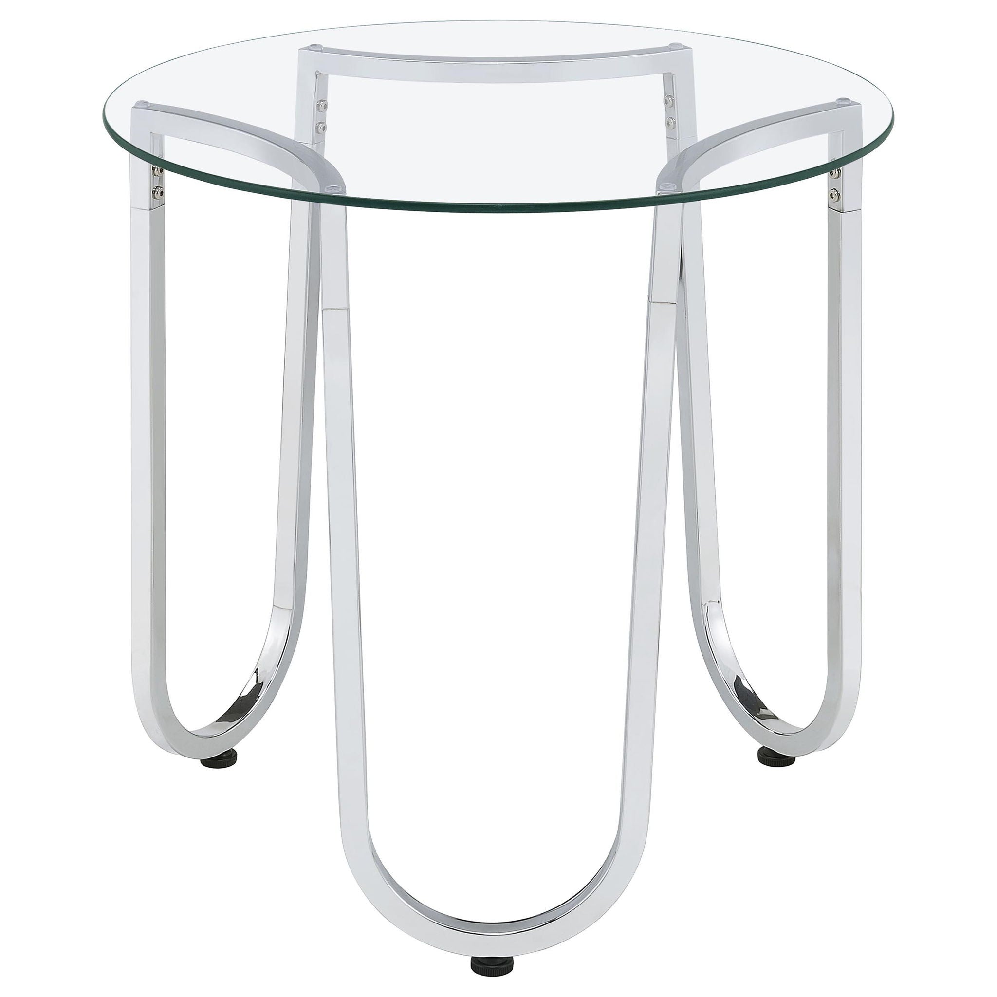 Beller Round Tempered Glass Top End Side Table Chrome