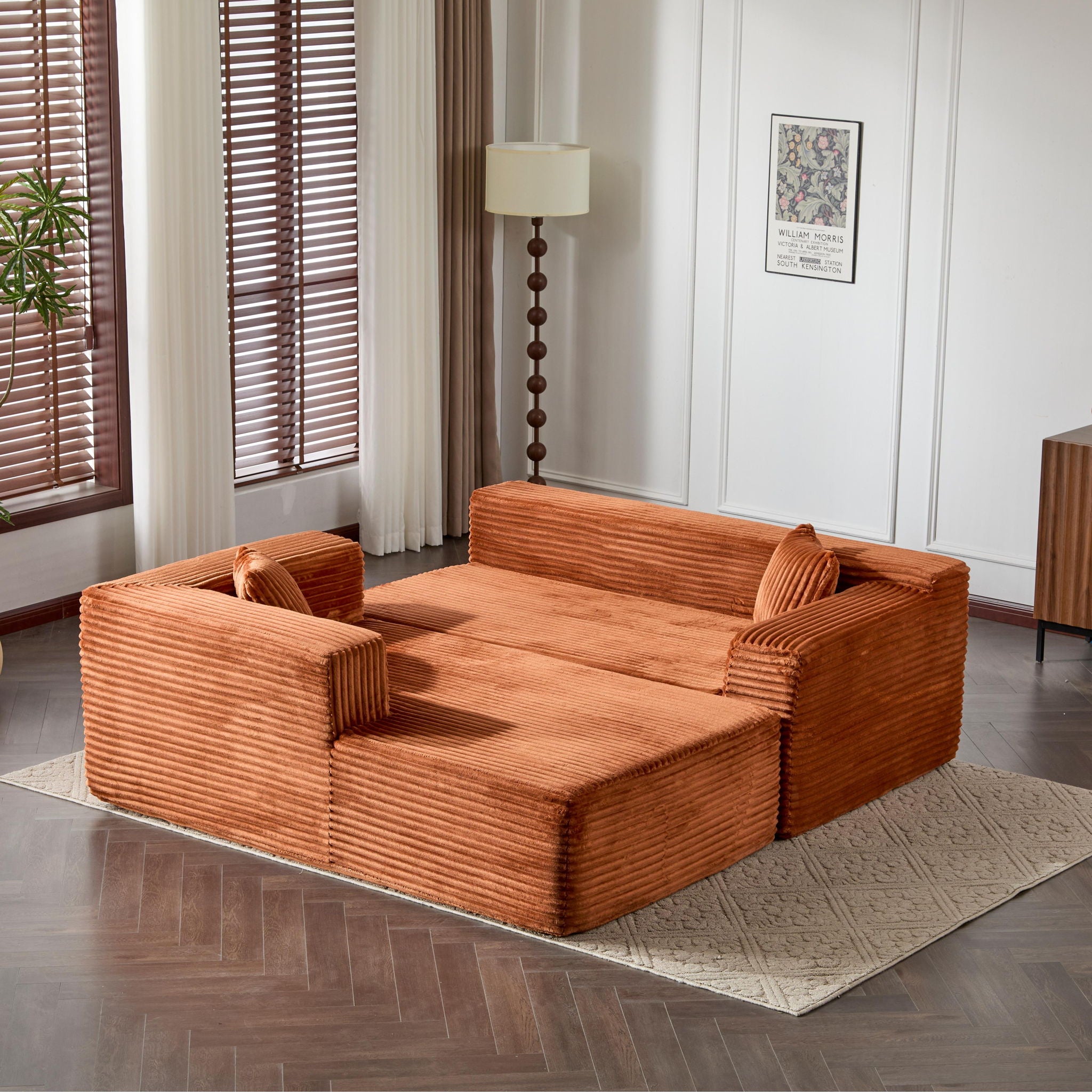Compression Sectional Couch With Comfy Chaise, Boneless L Shape Sofa With Deep Seat