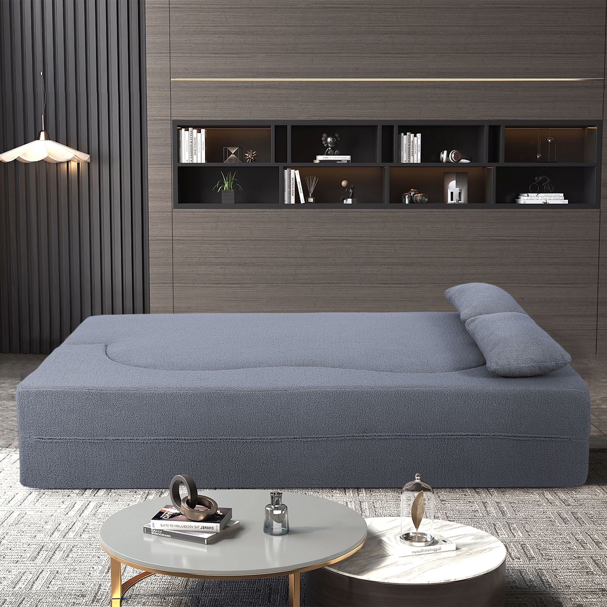 2 In 1 Convertible Full Size Folding Loveseat Couch With Soft Teddy Fabric