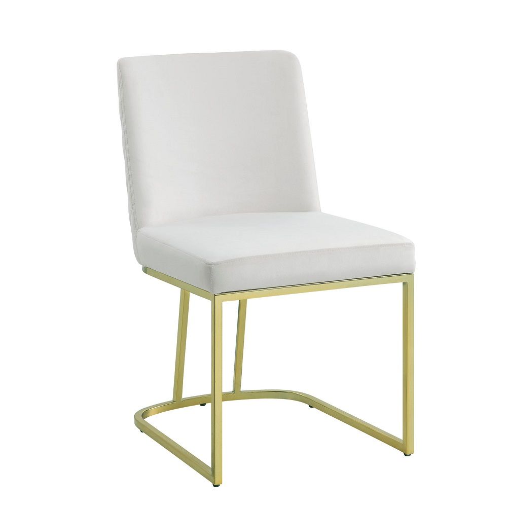 ACME Zazie - Side Chair (Set of 2) - White Velvet & Gold | Meri Furniture