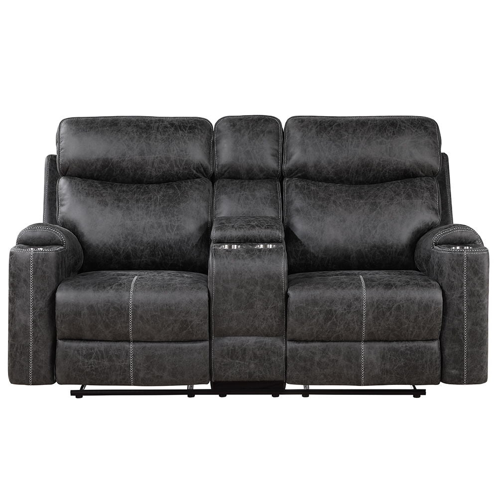 ACME Hirah - Motion Loveseat With Console & USB Port - Dark Gray Polish Microfiber | Meri Furniture