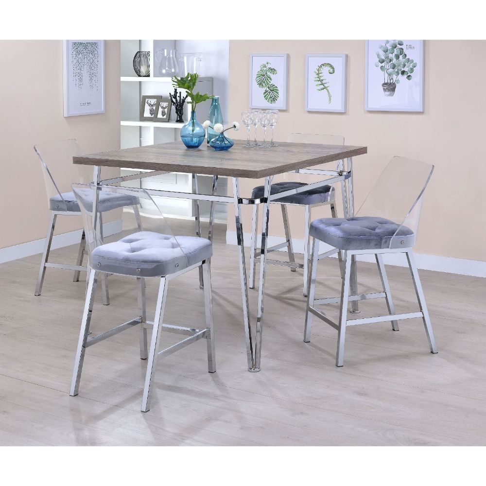 ACME Nadie II - Counter Height Table - Light Oak & Chrome | Meri Furniture