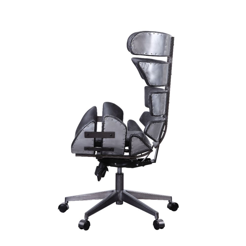 ACME Megan - Executive Office Chair - Vintage Black Top Grain Leather & Aluminum | Meri Furniture