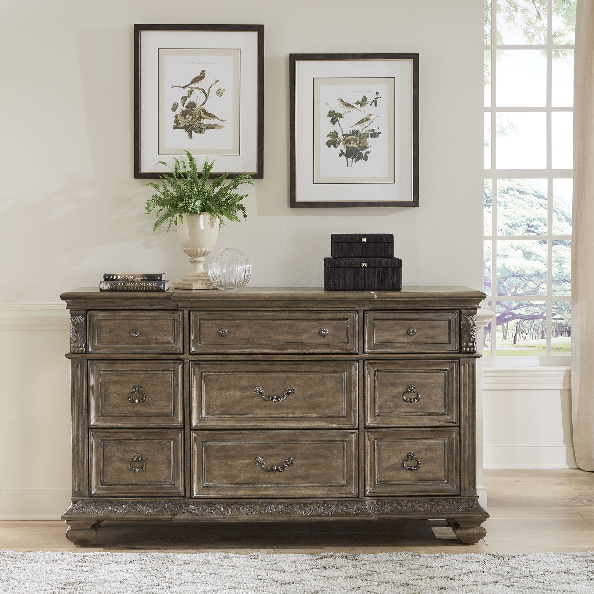 Liberty Furniture Carlisle Court - 9 Drawer Dresser - Medium Brown | Meri Furniture