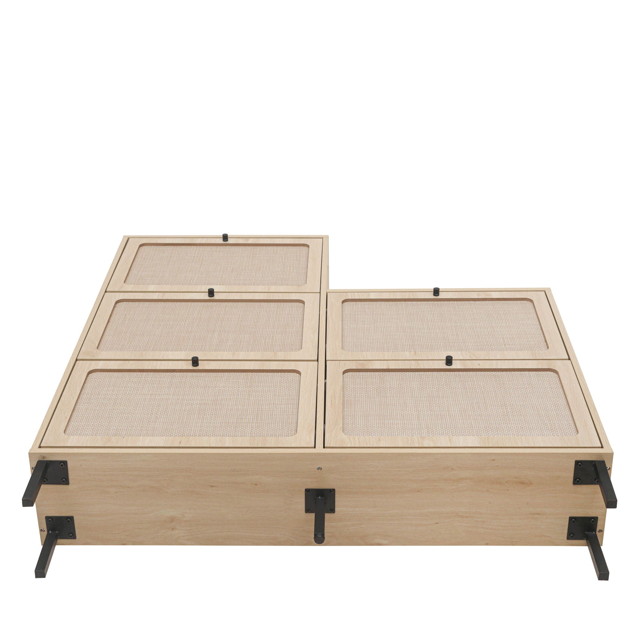 Modern Rattan 5 Door Shoe Storage Cabinet For Entryway Freestanding Design - Natural