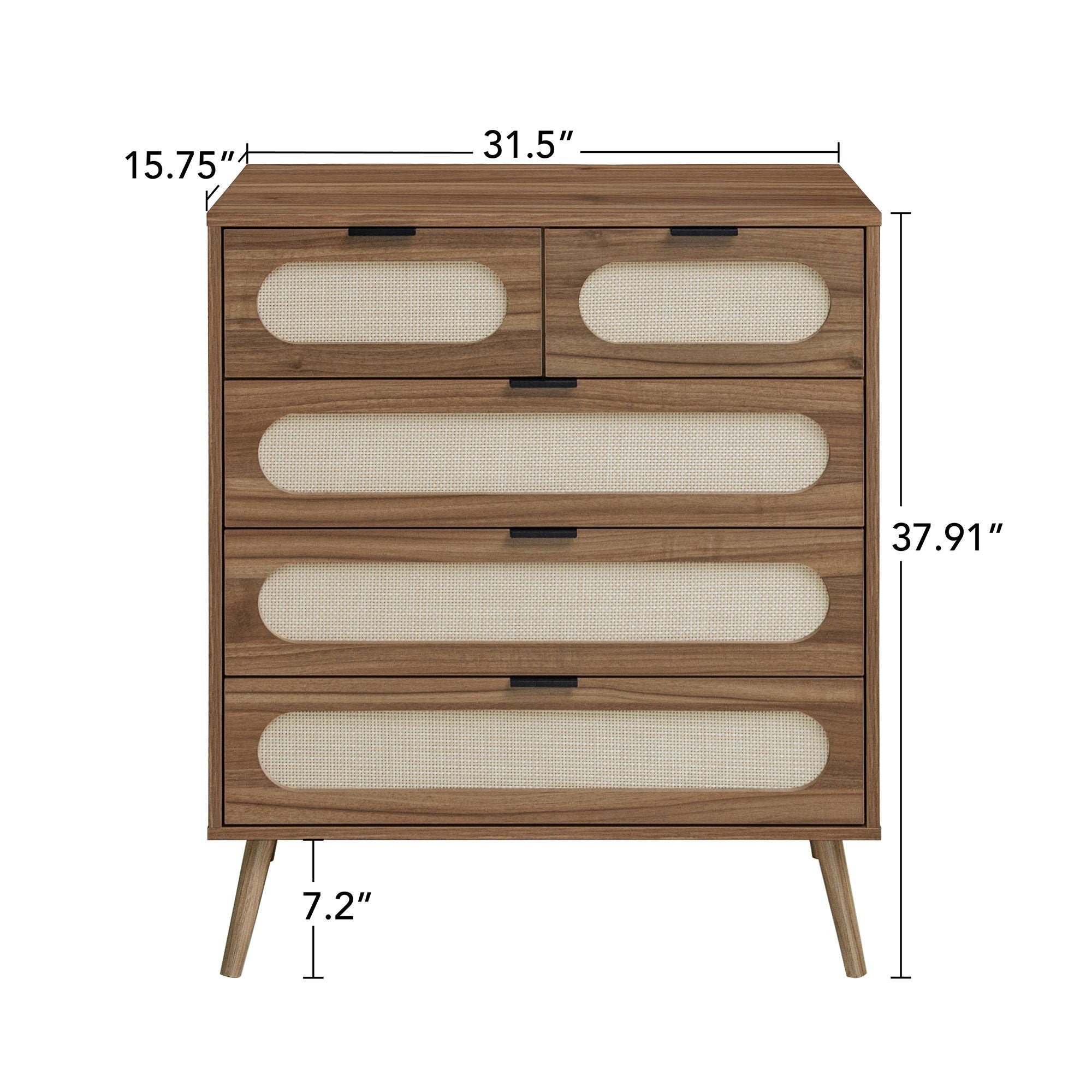 Modern 5 Drawer Accent Storage Cabinet For Living Room, Bedroom, Dining Room, Or Study - Walnut