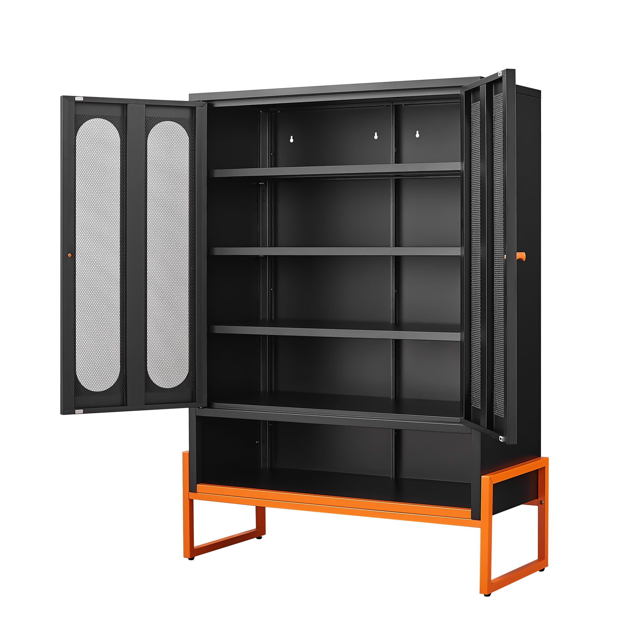 Modern Metal Shoe Cabinet With DoublebSided Mesh Doors And Adjustable Partitions
