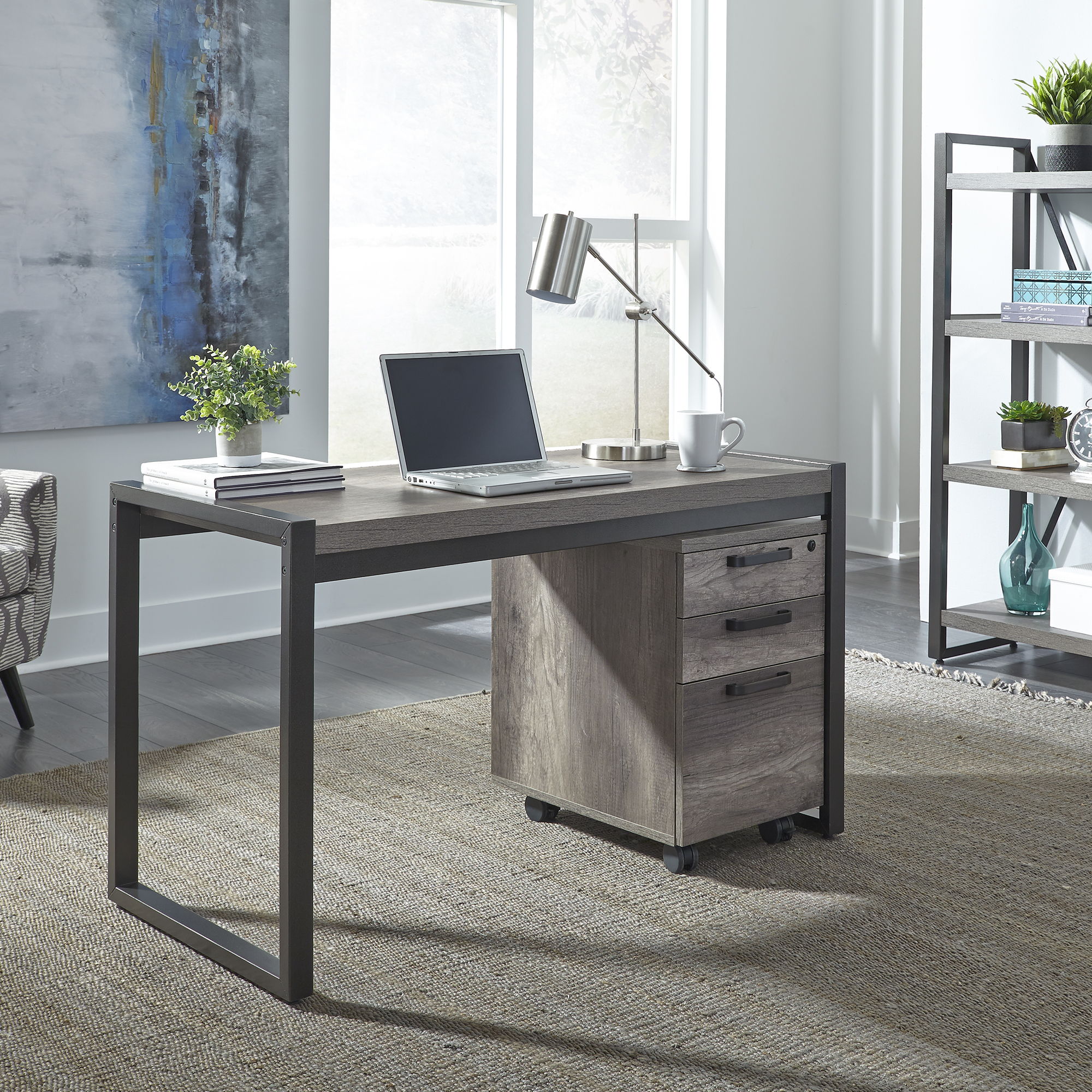 Liberty Furniture Tanners Creek - 2 Piece Home Office Desk Set - Dark Gray | Meri Furniture
