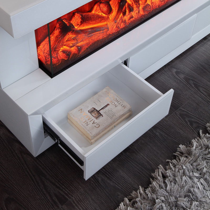 Dorian 71"W White Finish TV Stand with Fireplace and Speaker