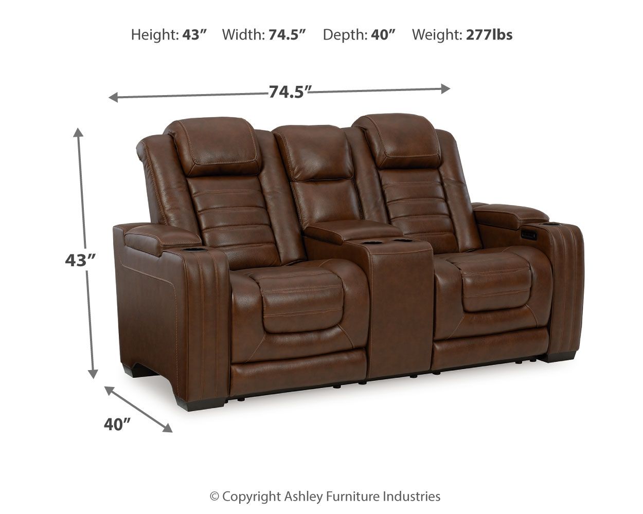 Ashley Furniture Backtrack - Chocolate - Pwr Rec Loveseat/Con/Adj Hdrst | Meri Furniture