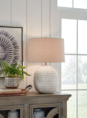 Ashley Furniture Jamon - Beige - Ceramic Table Lamp | Meri Furniture