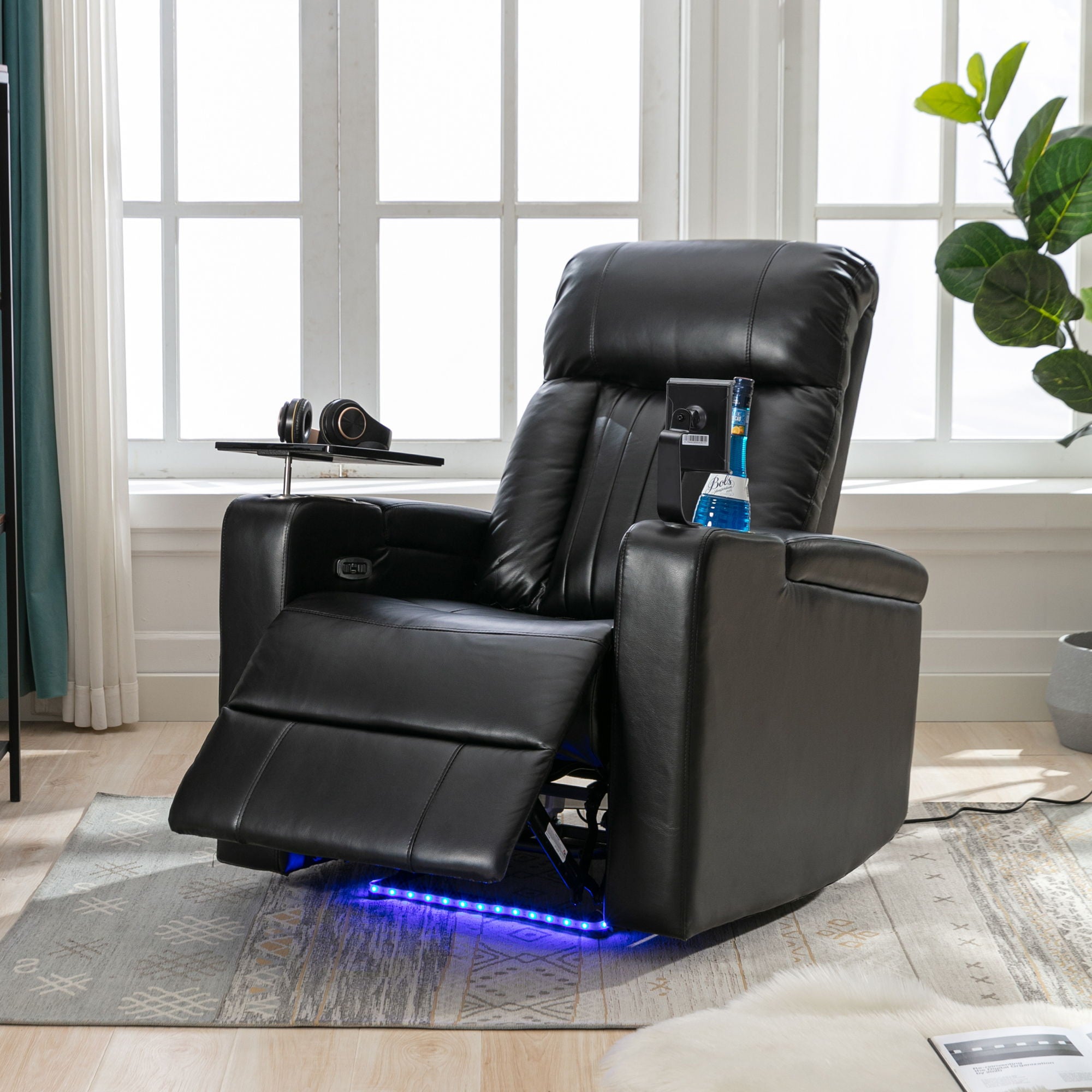 Premium Power Recliner & Storage Arms, Cupholders, Swivel Tray Table And Cell Phone Stand - Black