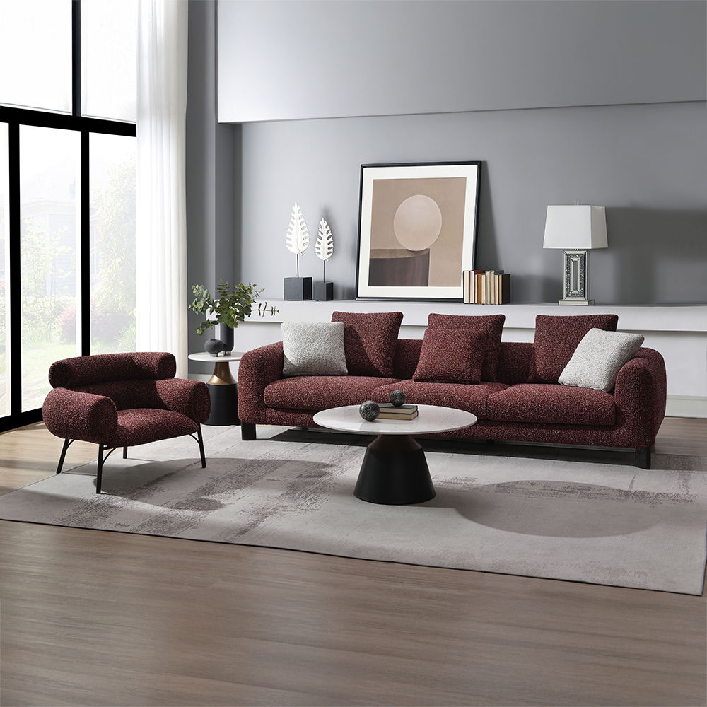 Mardi - Sofa With 6 Pillows - Maroon Tweed