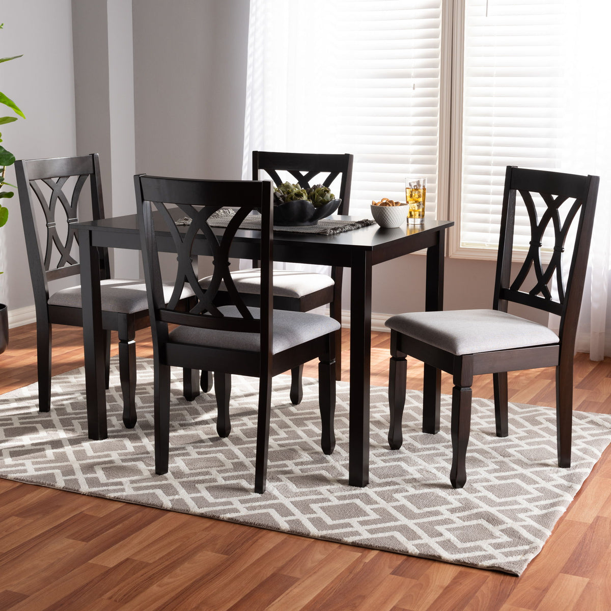 Reneau Modern and Contemporary Gray Fabric Upholstered Espresso Brown Finished Wood 5-Piece Dining Set