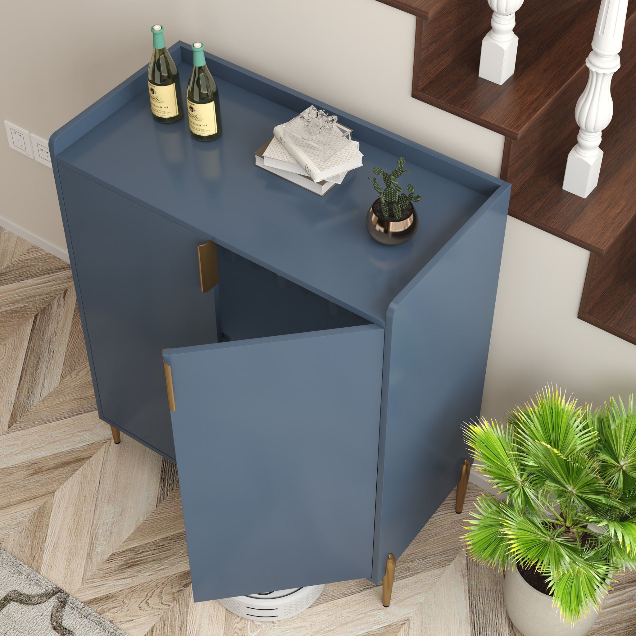 Wine Bar Cabinet With Adjustable Shelf, 2 Door Sideboard With Soft-Closing Hinges And Feet