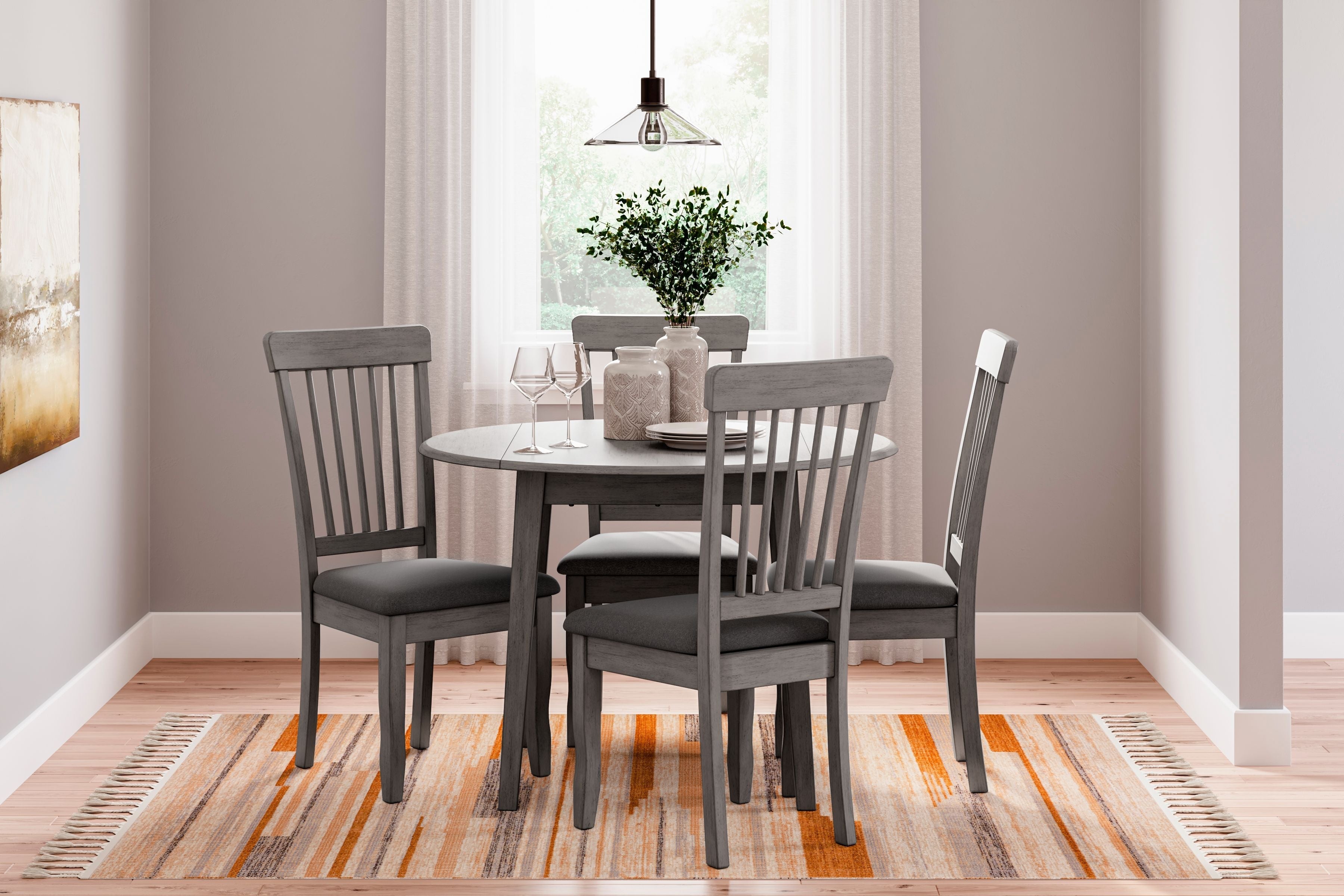 Signature Design by Ashley® Shullden - Gray - 5 Pc. - Drop Leaf Table, 4 Side Chairs | Meri Furniture