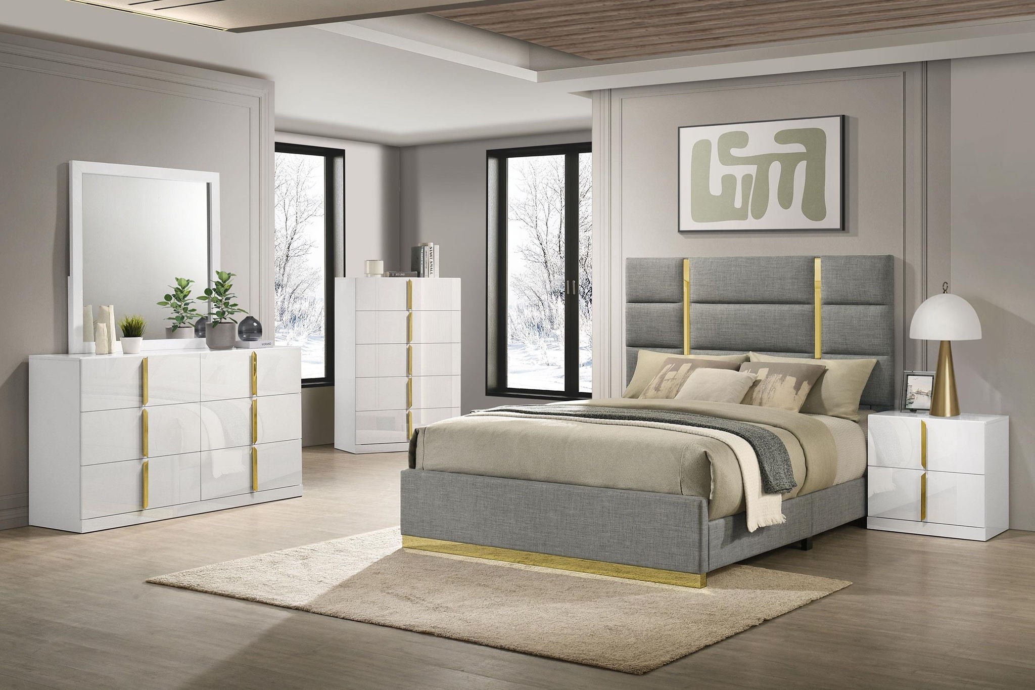 Ines 56-inch Fabric Upholstered Queen Panel Bed Grey