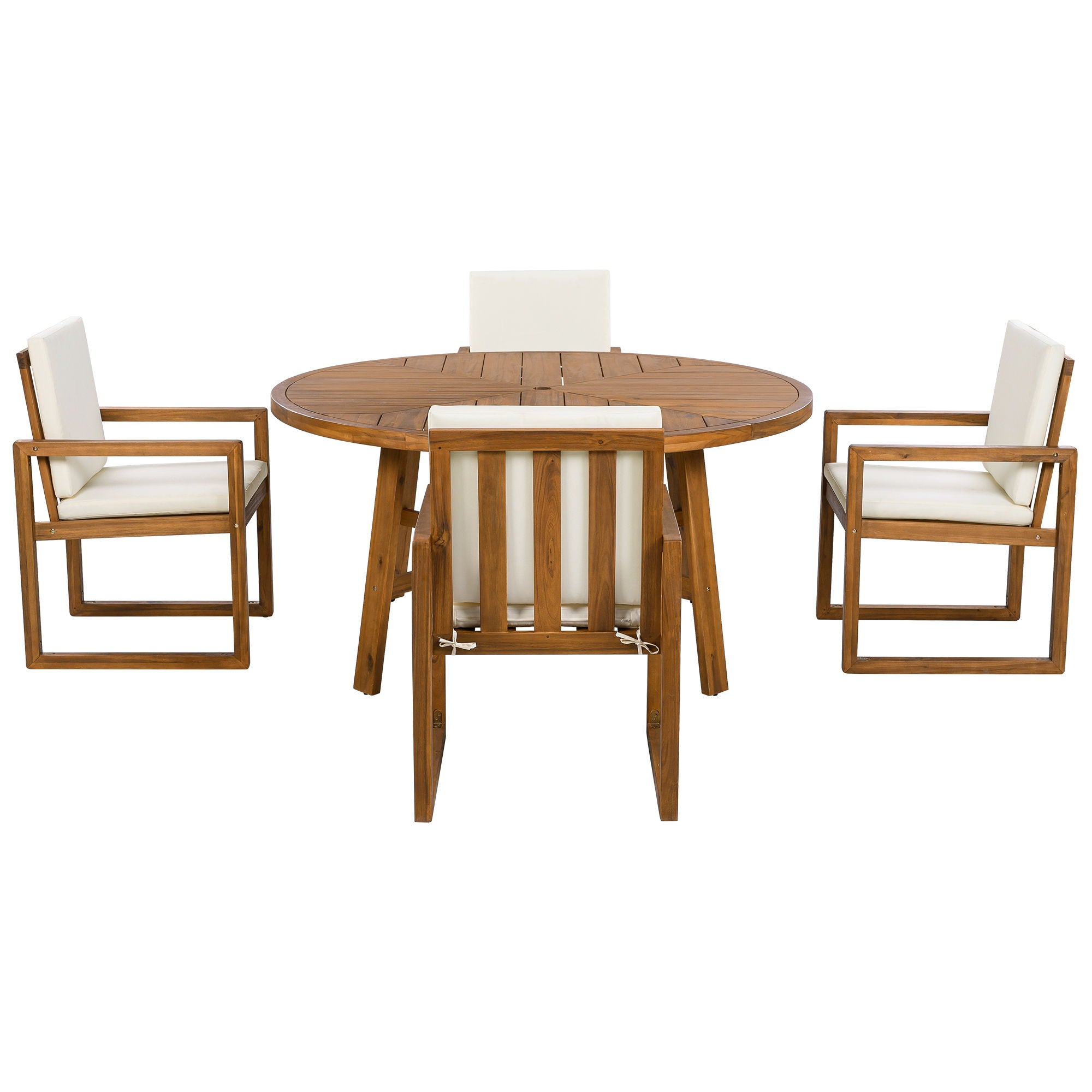 5 Piece Outdoor Patio Dining Set With 4 Armchairs And Table - Beige