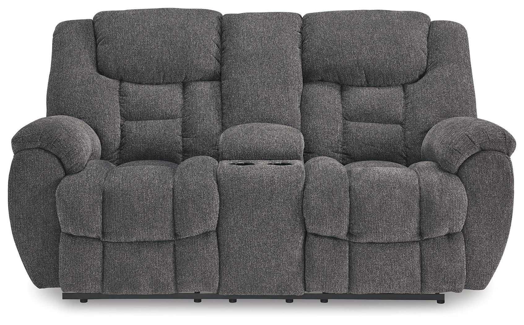 Signature Design by Ashley® Foreside - Charcoal - Dbl Reclining Loveseat With Console | Meri Furniture