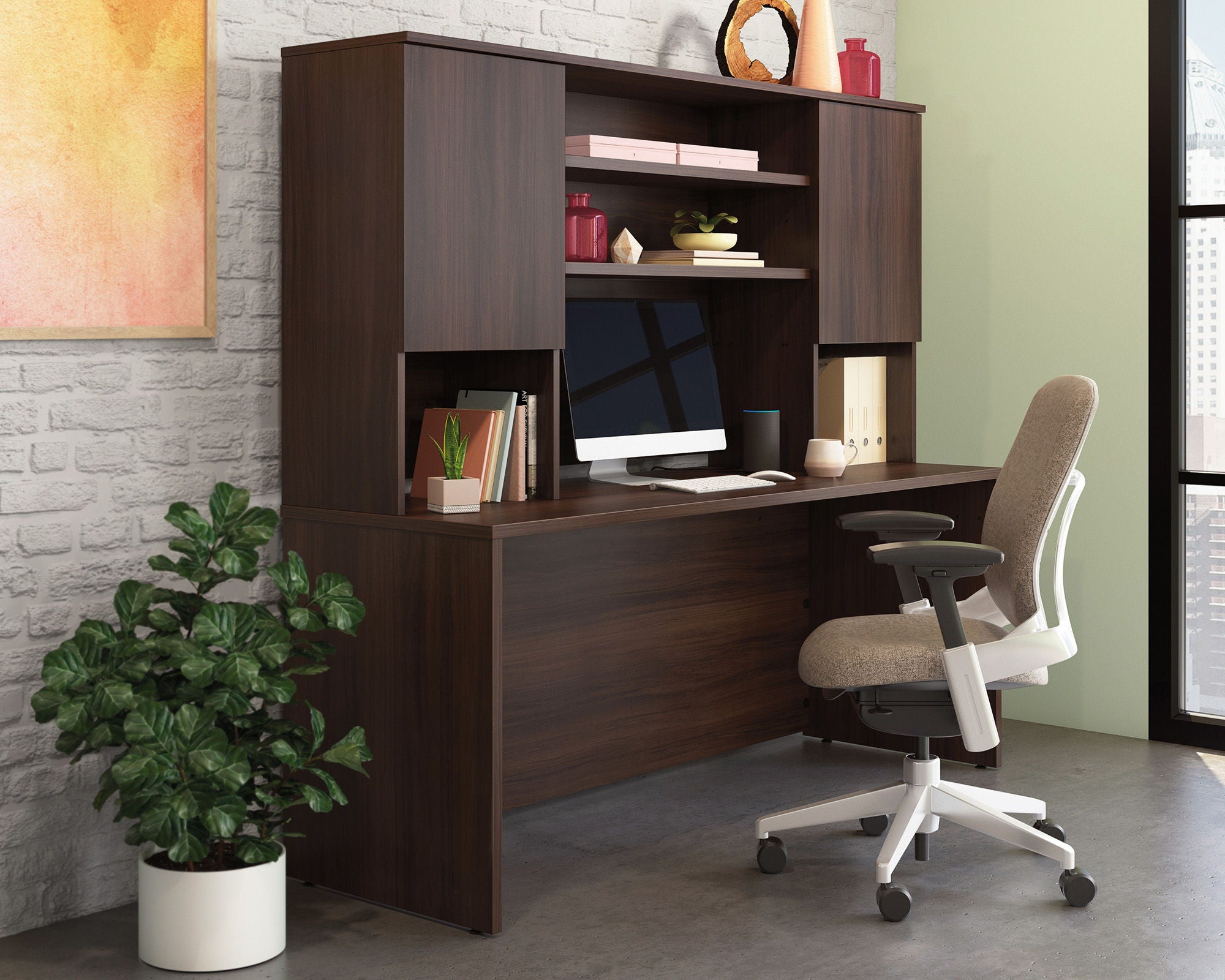 Commercial Desktop Hutch in Noble Elm