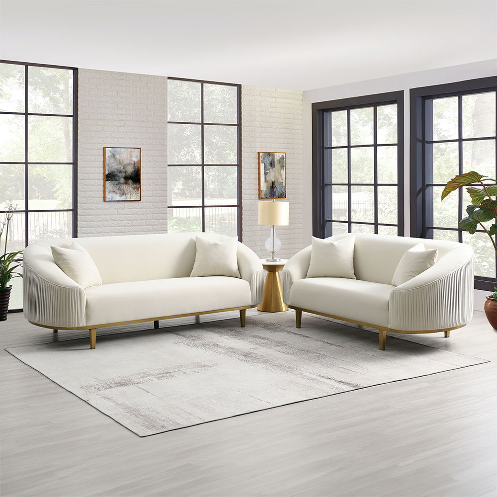 Martina - Sofa With 2 Pillows - Ivory Velvet