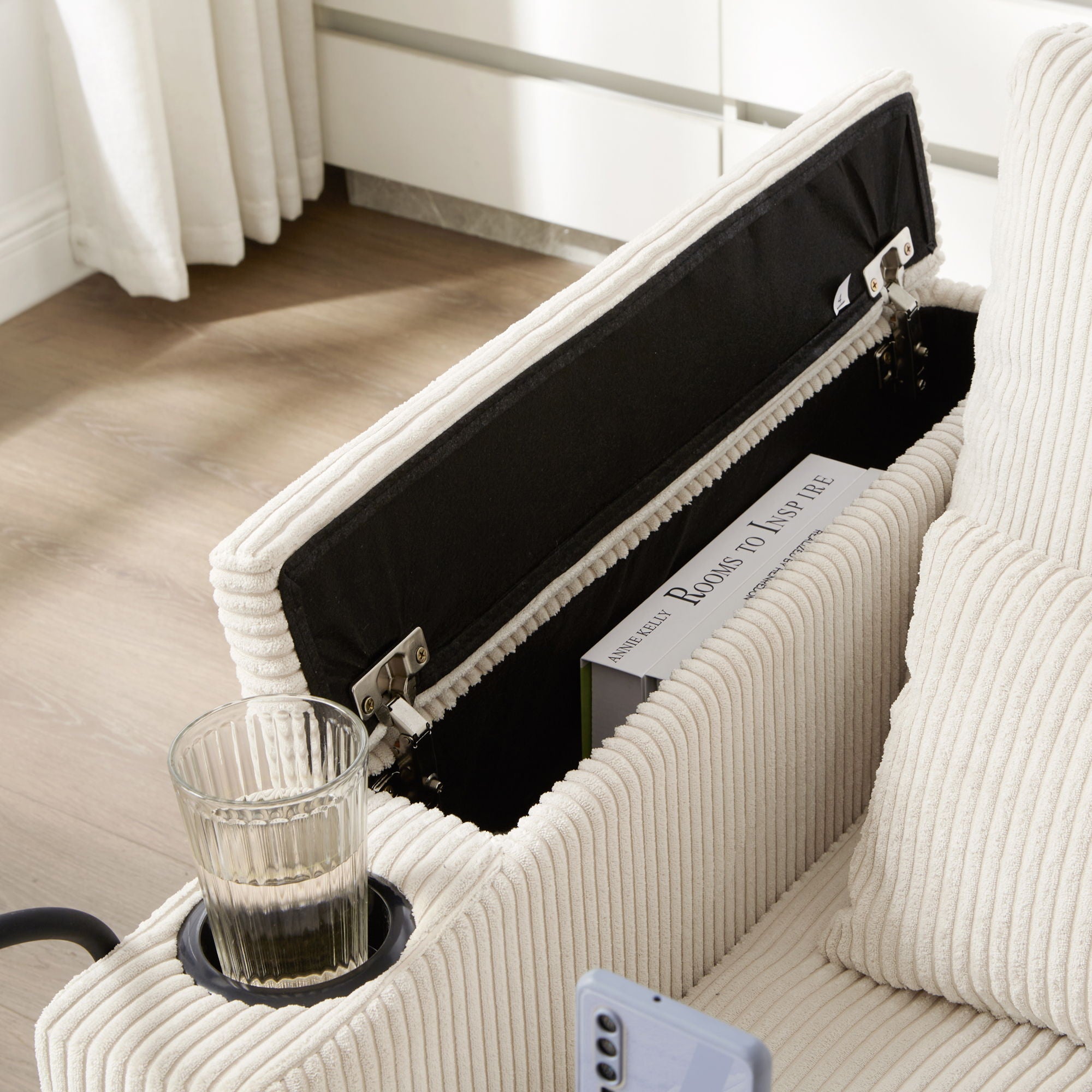 Convertible Chaise Lounge Sofa Chair With USB Ports, Cup Holders, Phone Holder And Storage