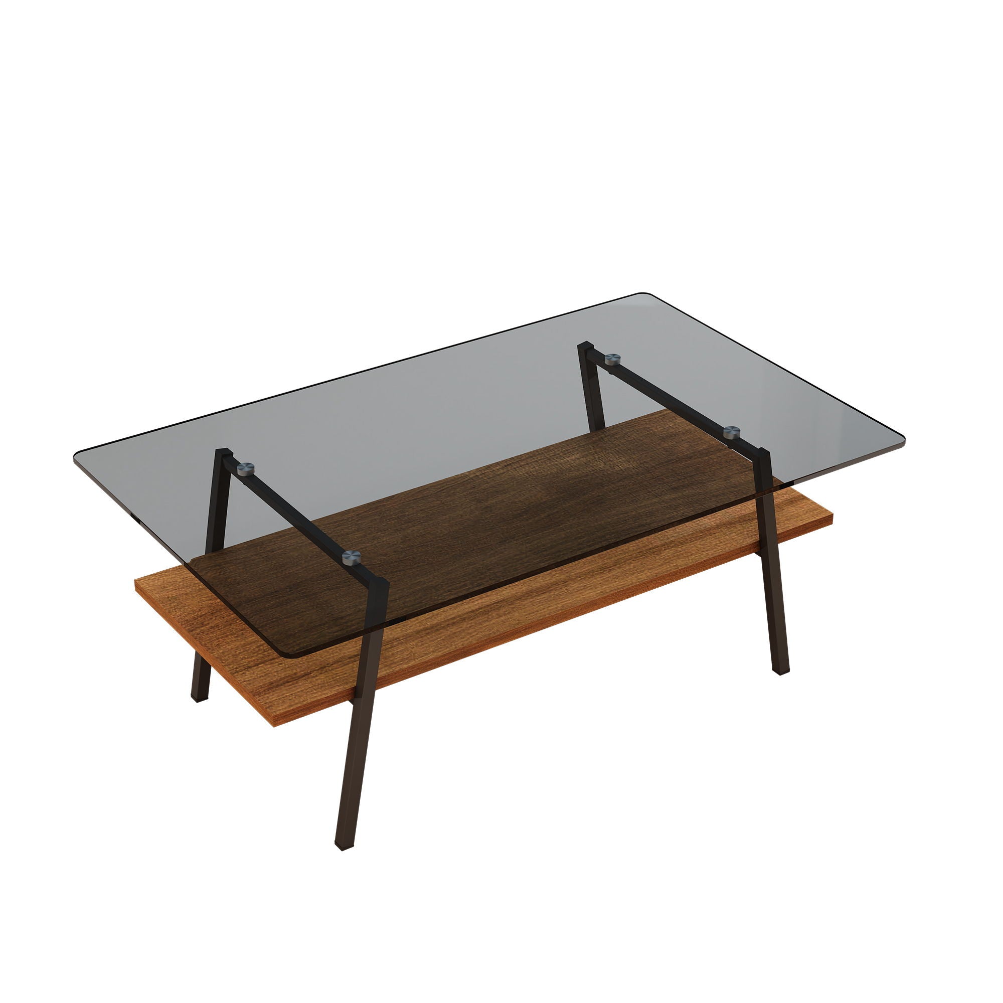 Rectangle Coffee Table, Tempered Glass Tabletop With Metal Legs