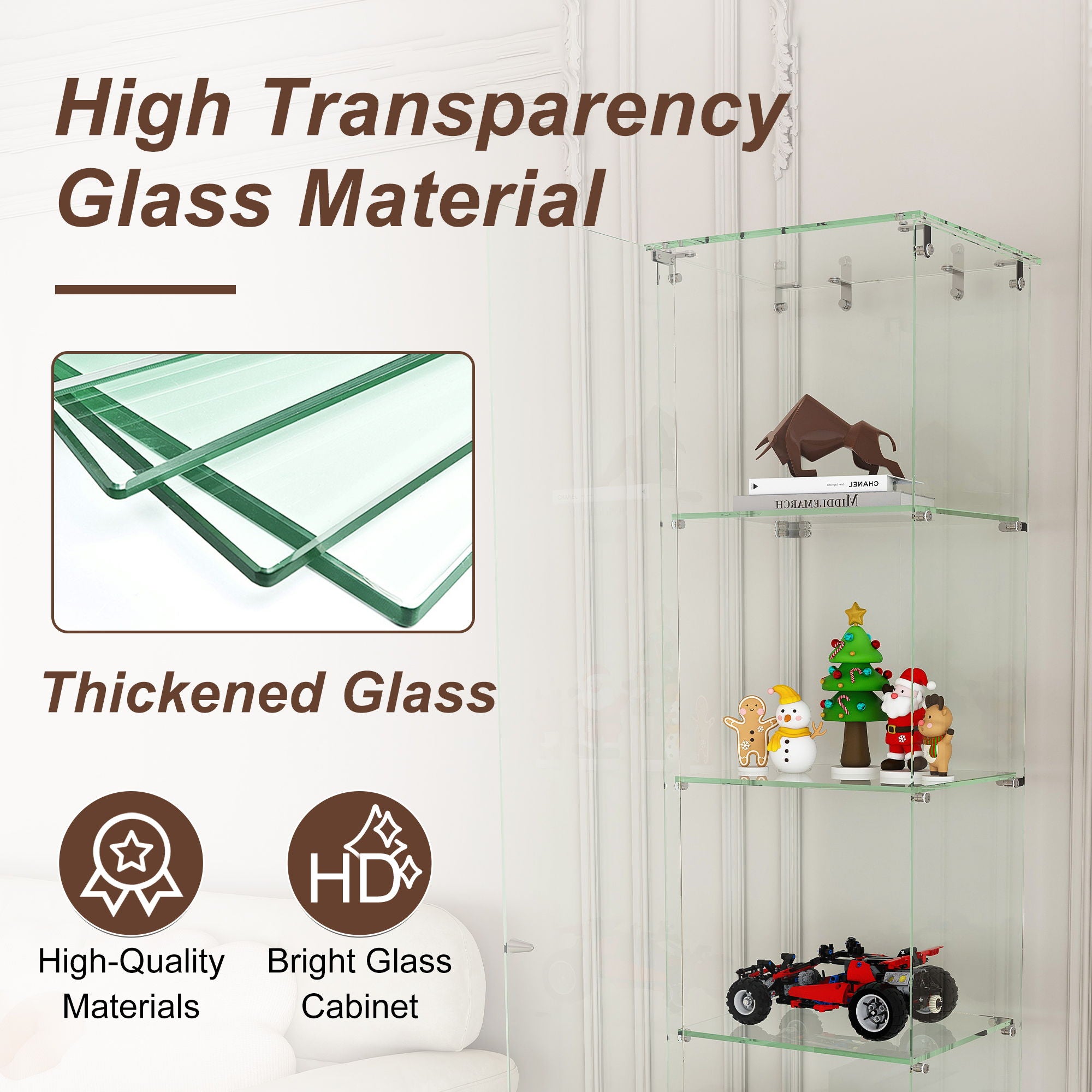 Premium 5 Tier Glass Display Case With 5 Dynamic LED Modes