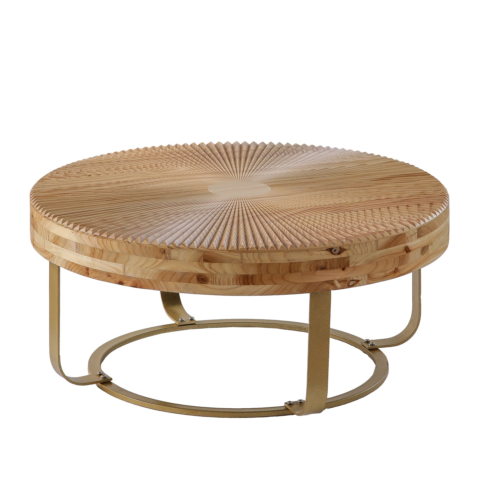 Modern Round Coffee Table With Wooden Carving Pattern
