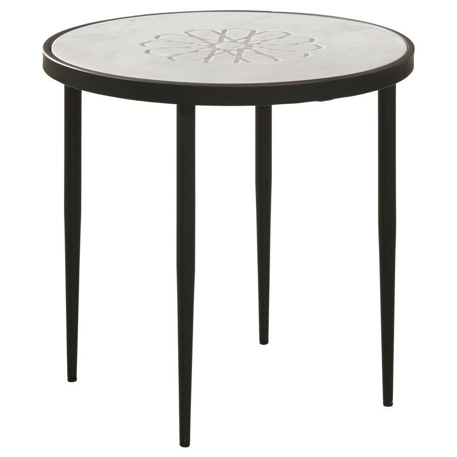 Coaster Fine Furniture Kofi - Round Marble Top Accent Side Table - White And Black | Meri Furniture