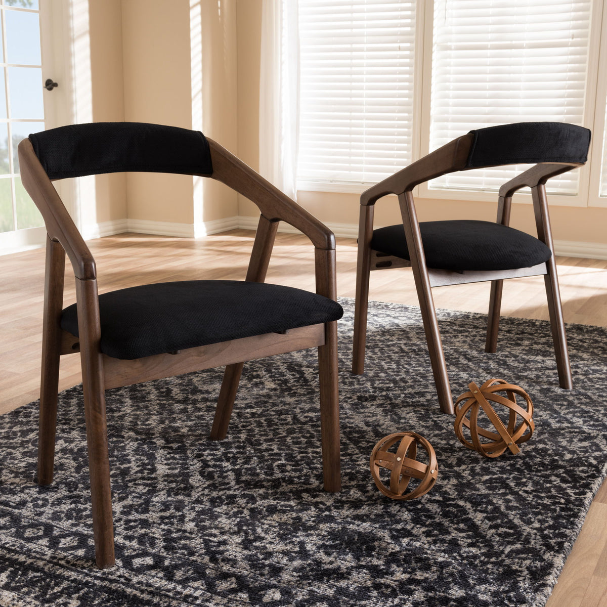 Wendy Mid-Century Modern Black Velvet and Walnut Medium Brown Wood Finishing Dining Chair (Set of 2)