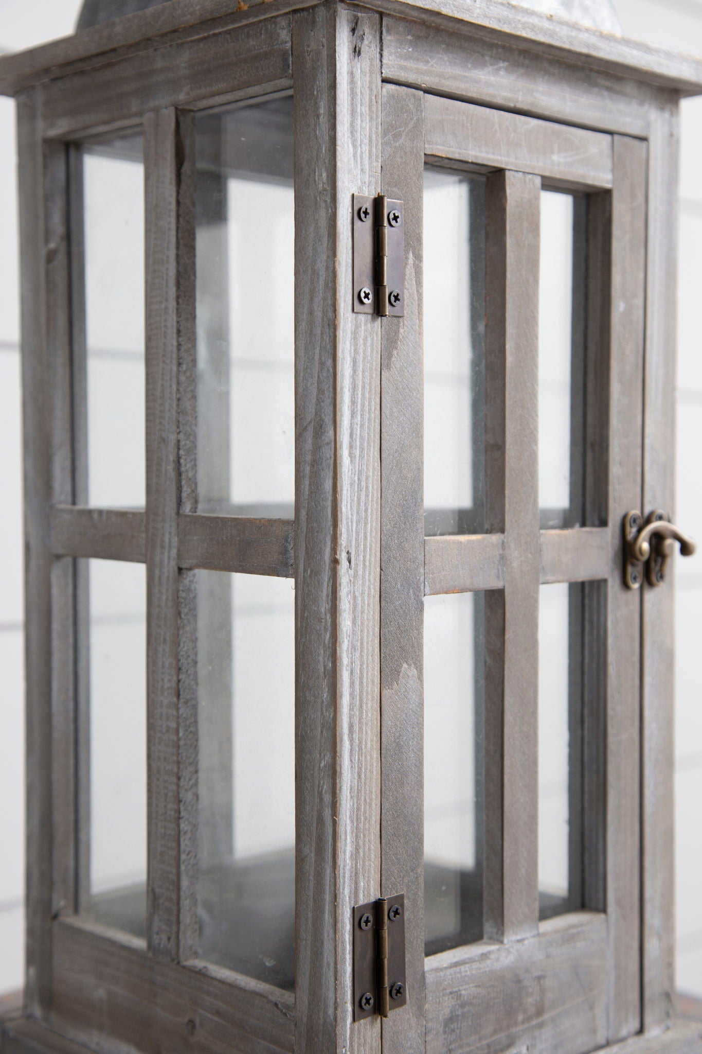 Wooden Candle Lantern Decorative, Hurricane Lantern Holder Decor For Indoor Outdoor, Home Garden Wedding - Gray