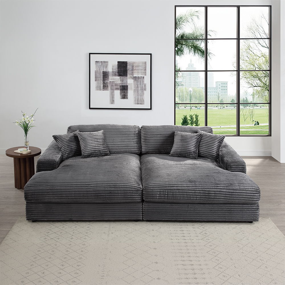 ACME Hilde - Double Chaise With 2 Pillows - Dark Gray | Meri Furniture