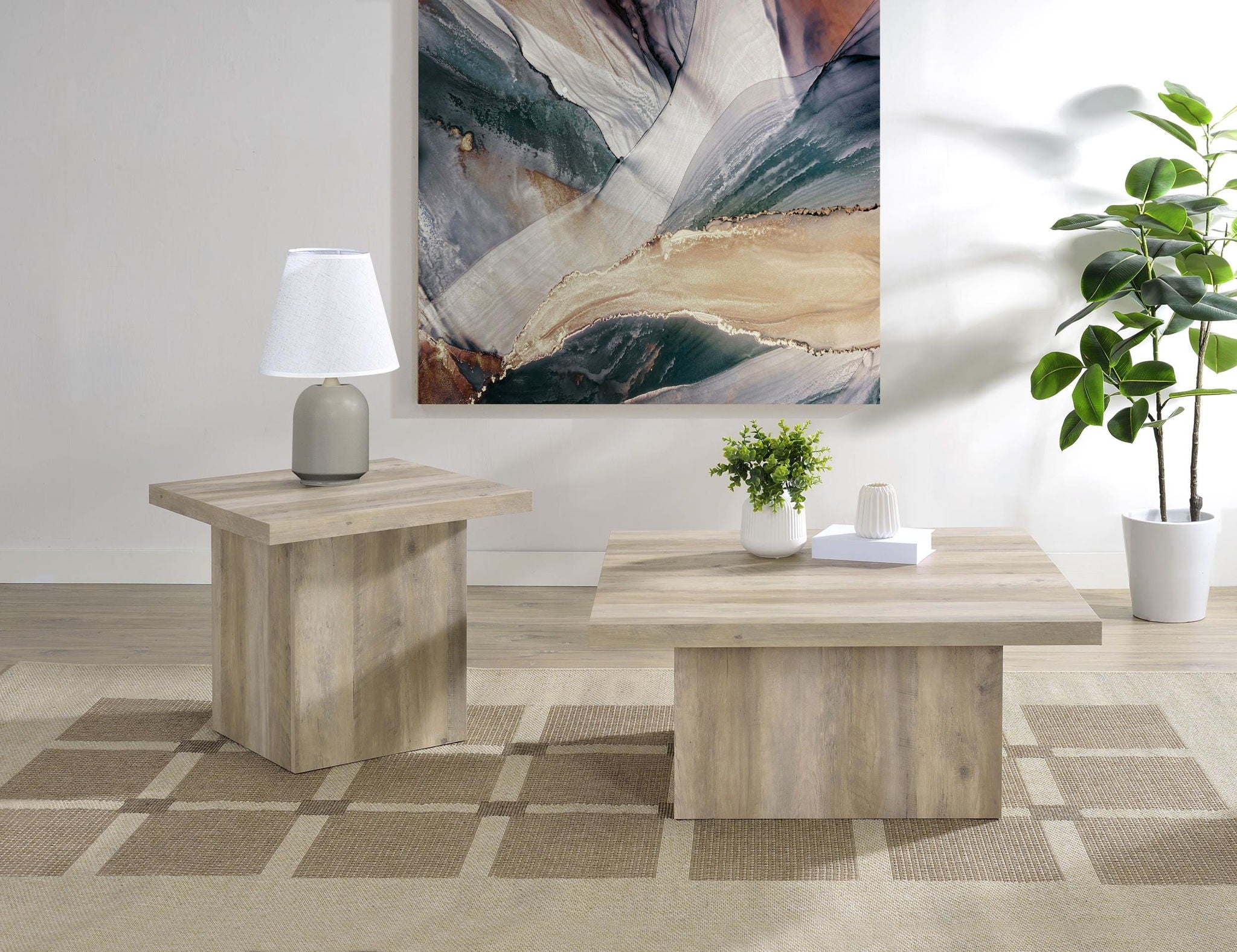 Devar Square Engineered Wood Coffee Table Distressed Pine
