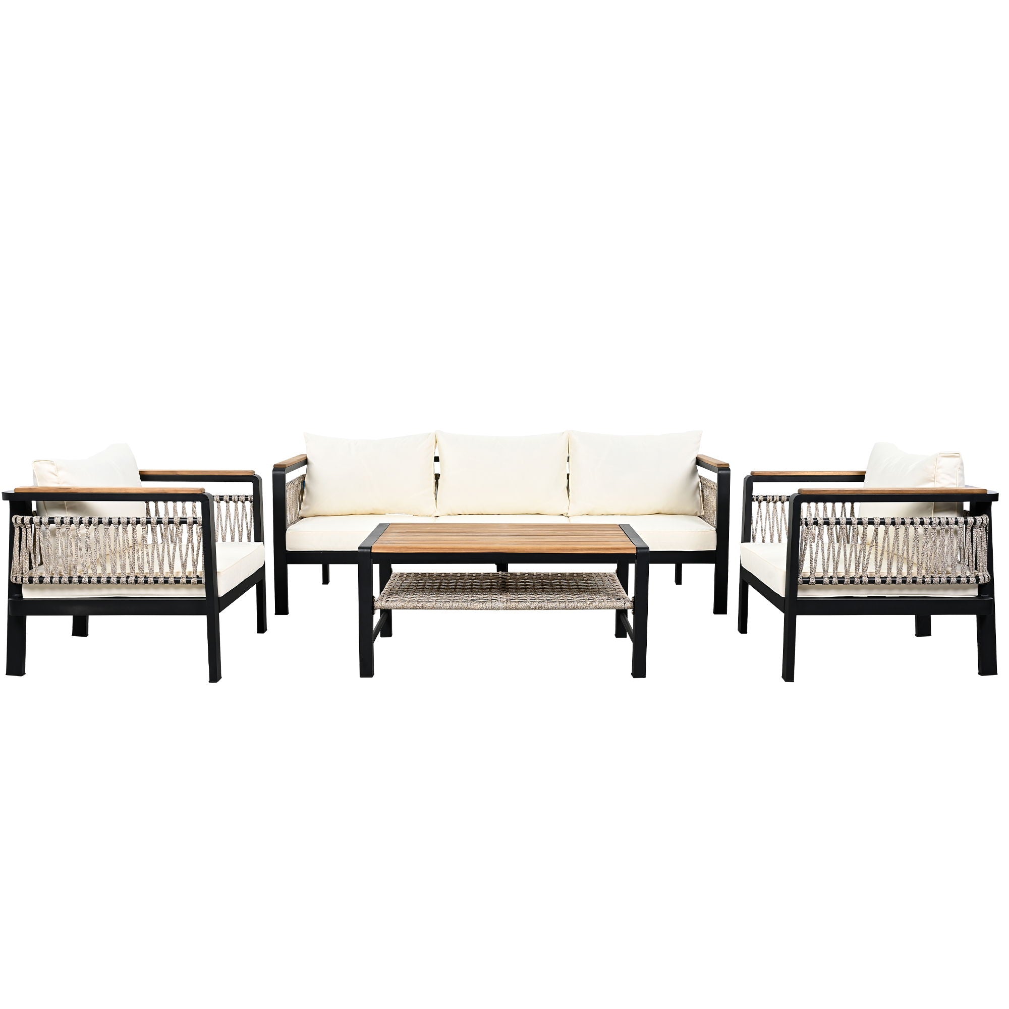 4 Pieces Outdoor Sectional Sofa Set 5 Person Patio Seating Group Outdoor Conversation Set With Cushions And A Coffee Table For Patios