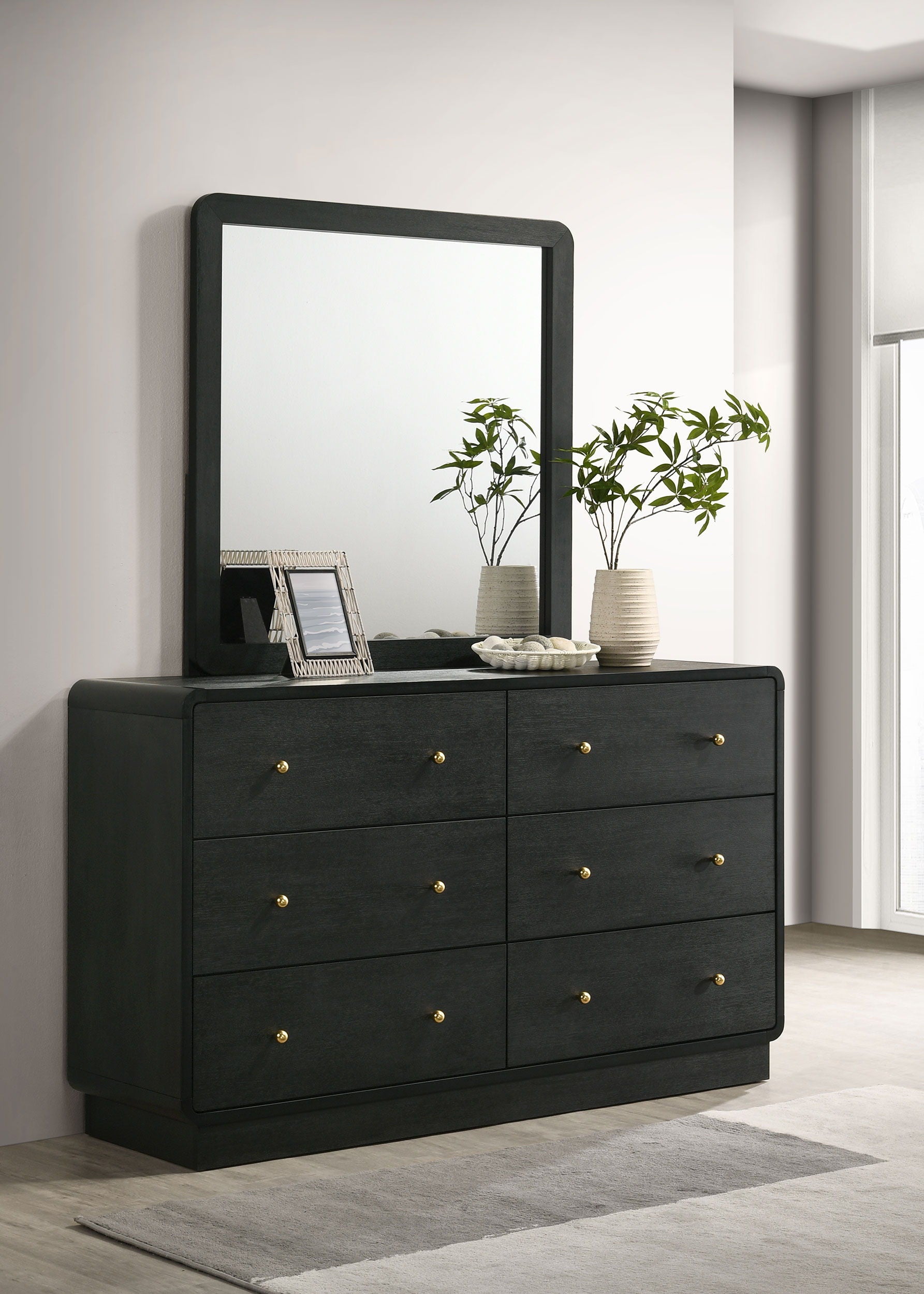 Coaster Fine Furniture Cavelle - 6-Drawer Dresser And Mirror - Black | Meri Furniture