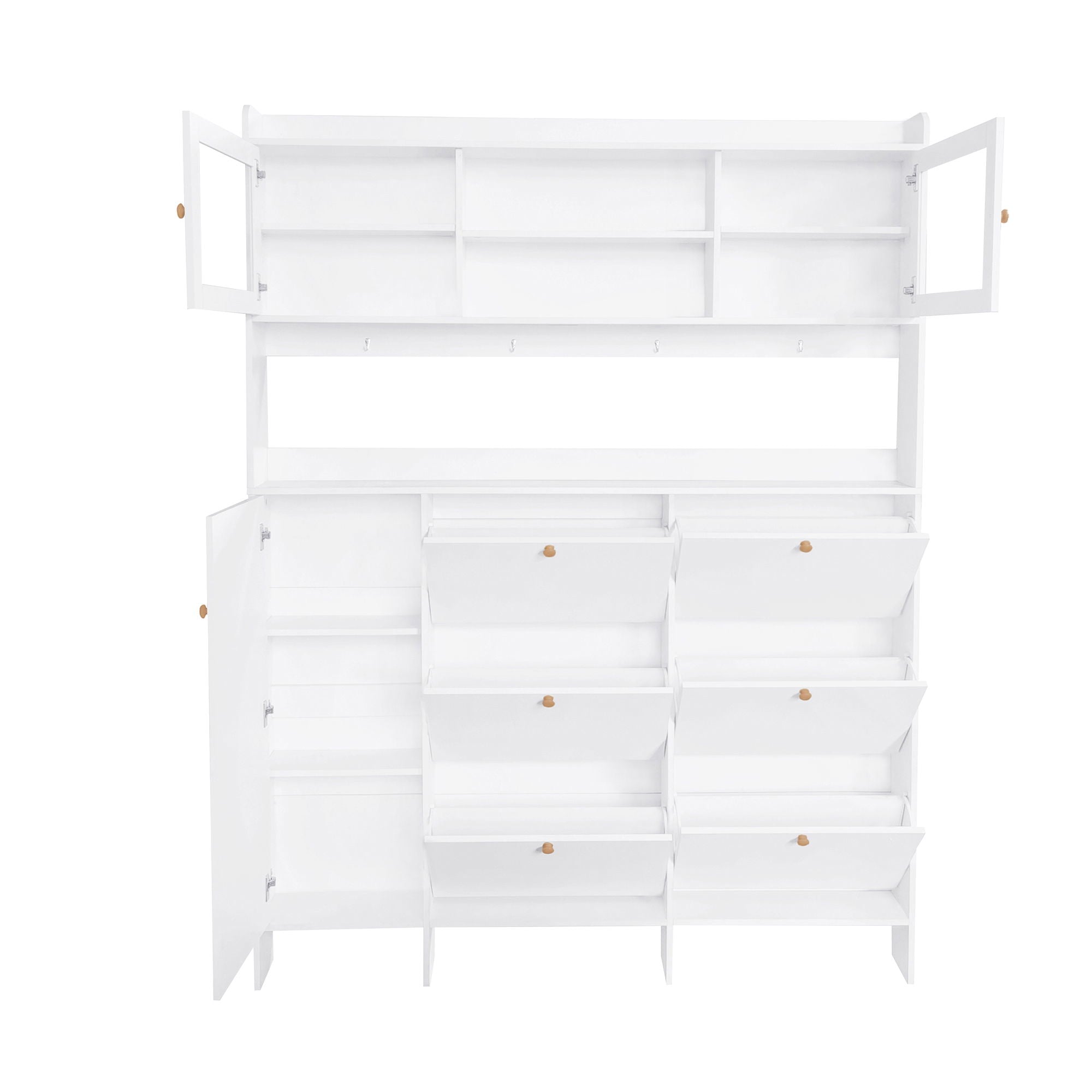 On Trend Multifunctional Tipping Bucket Shoe Cabinet With Storage Shelf & 6 Flip Drawers