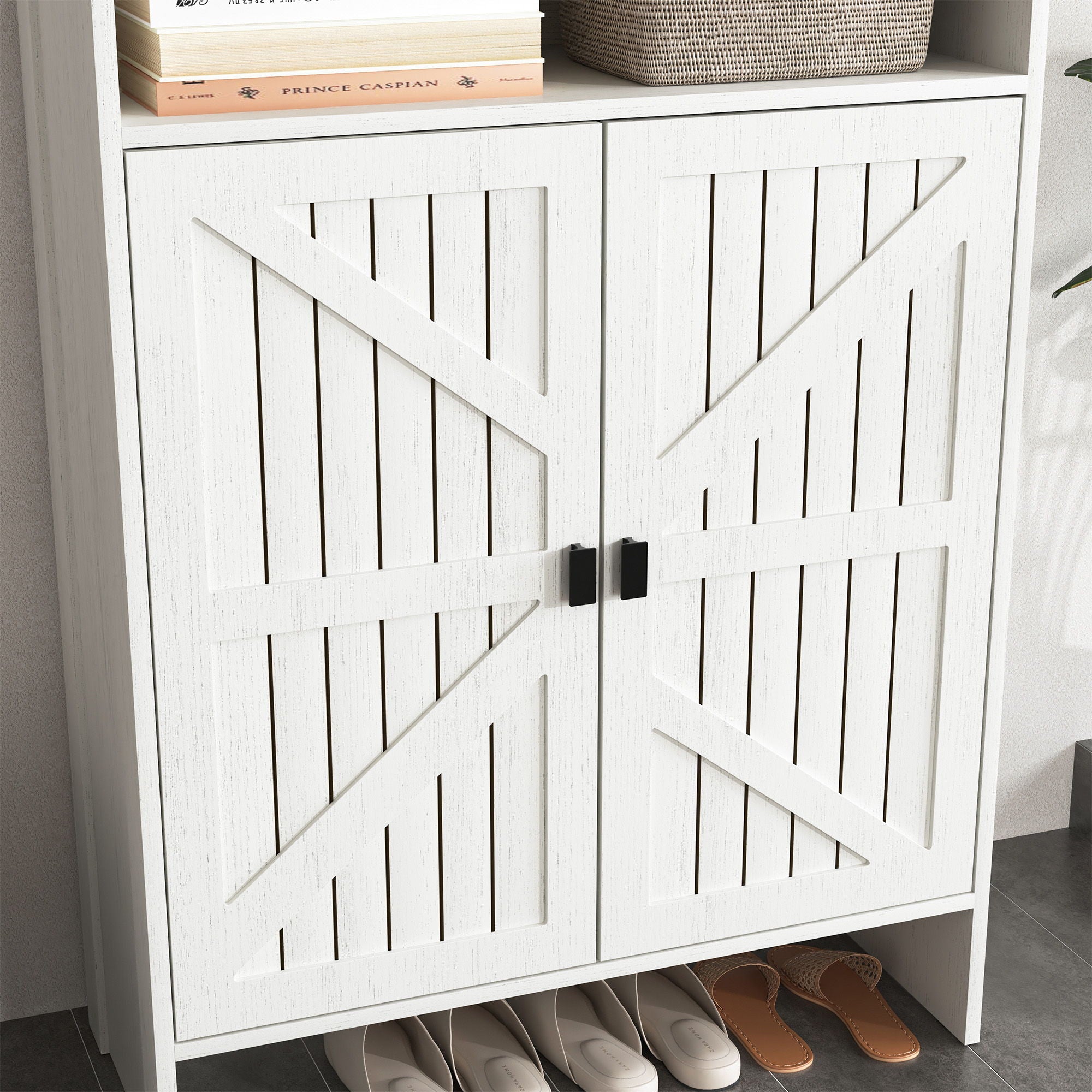 Modern Minimalist Shoe Cabinet With Sliding Door Design - White