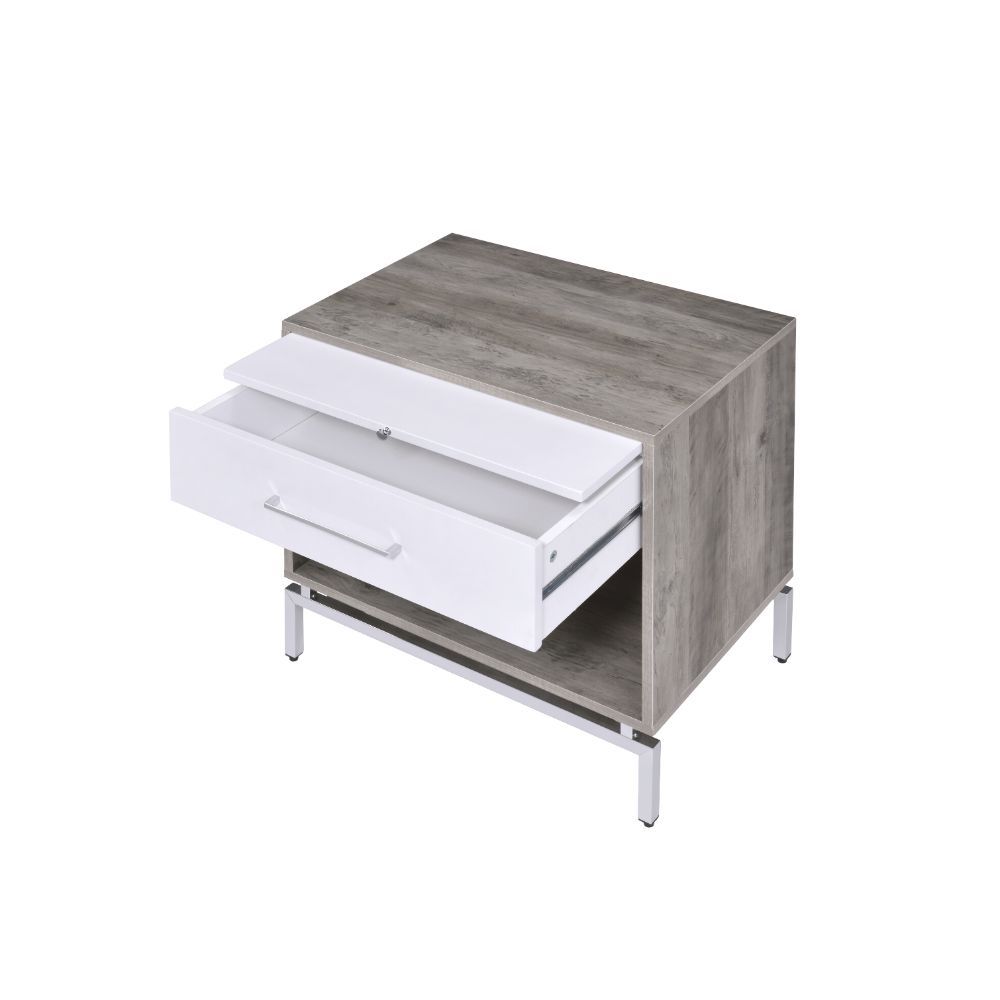 ACME Cistus - Accent Table - Weathered Gray Oak & White | Meri Furniture