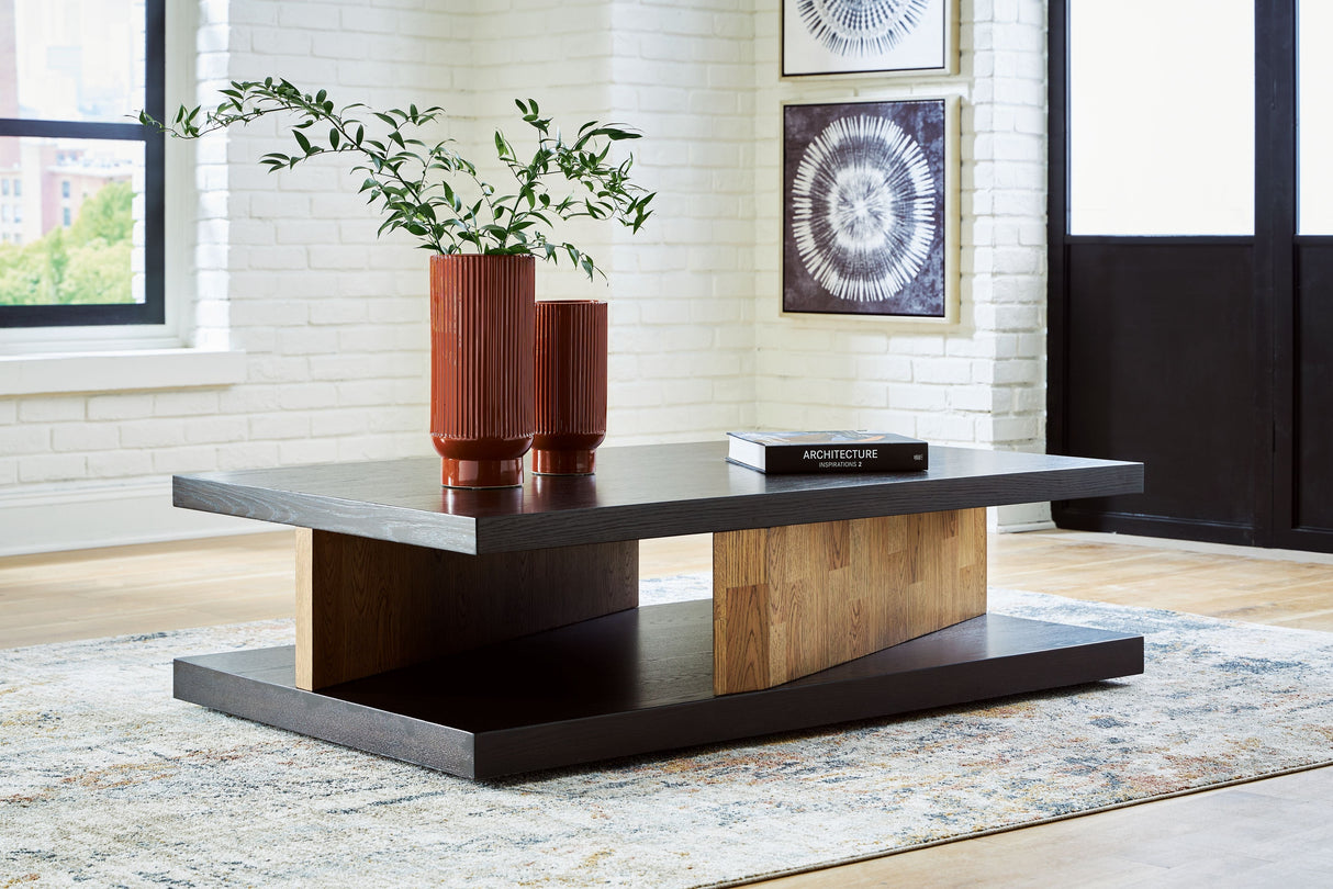 Signature Design by Ashley® Kocomore - Brown / Natural - Rectangular Cocktail Table | Meri Furniture