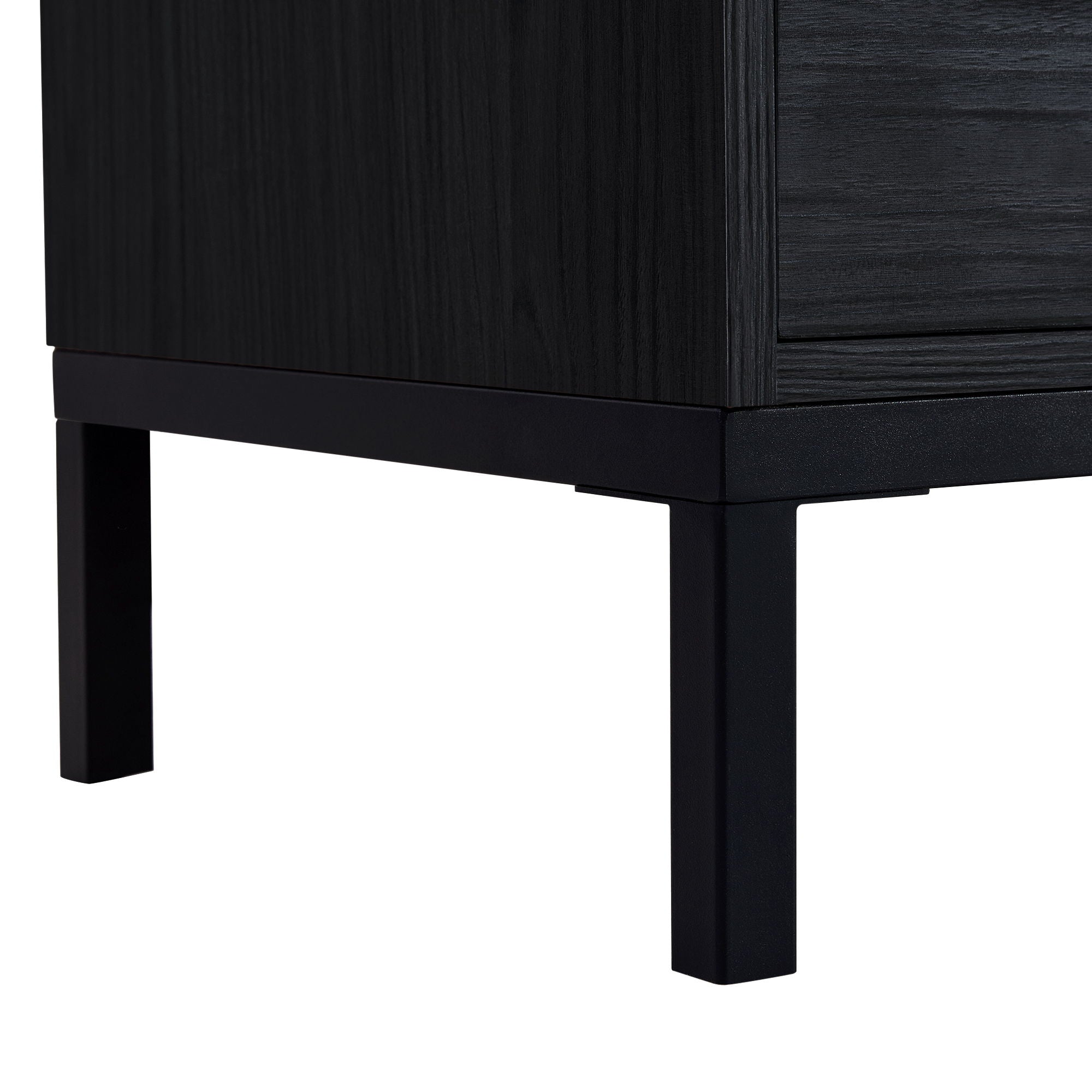 Modern Style Tall Display Cabinet With LED Lighting, Tempered Glass Door, 2 Drawers