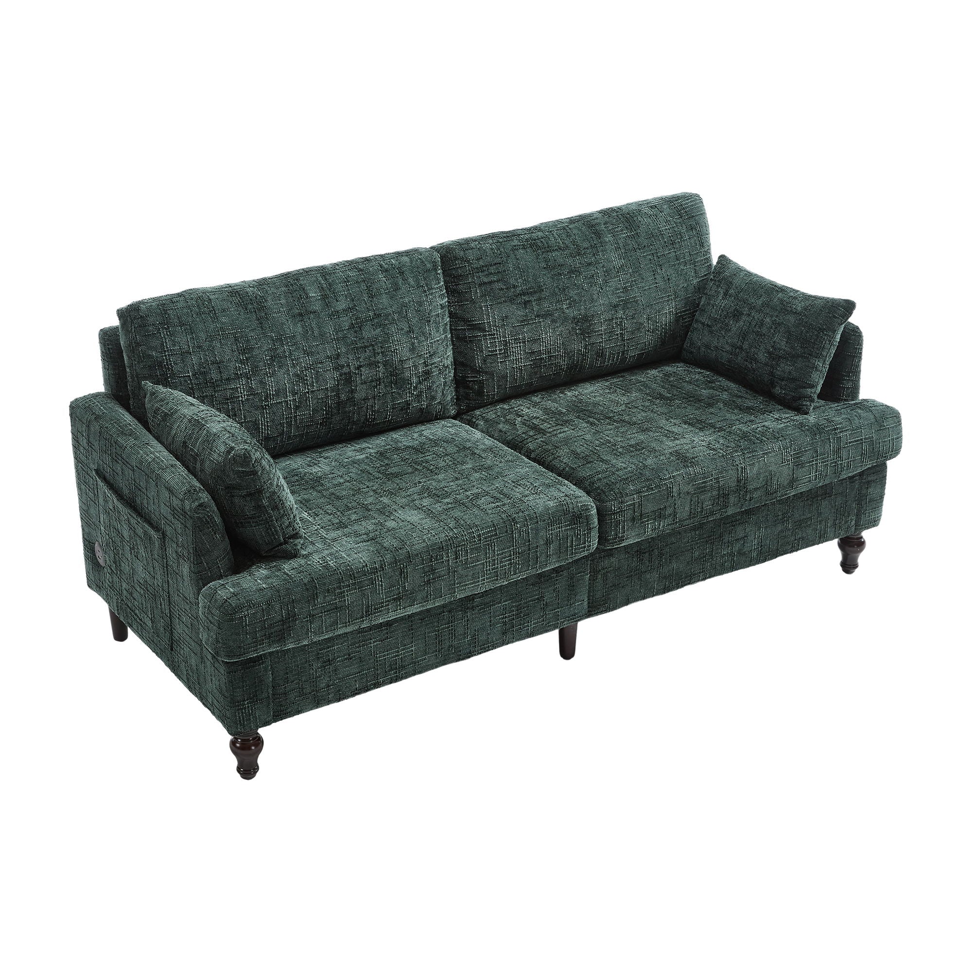 Chenille 2 Seater Sofa With LED Light, USB Charging Port, And Storage Bag