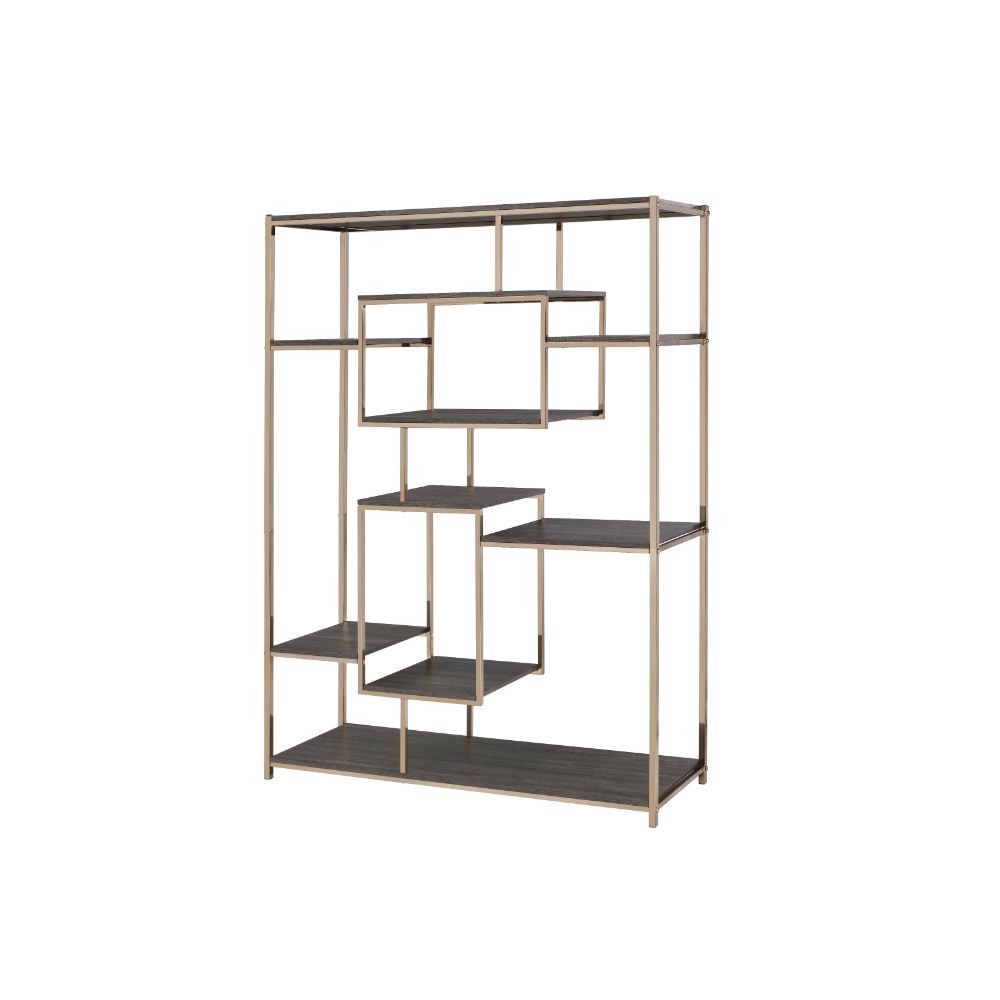 ACME Scaola - Bookshelf - Rustic Gray Oak & Champagne | Meri Furniture