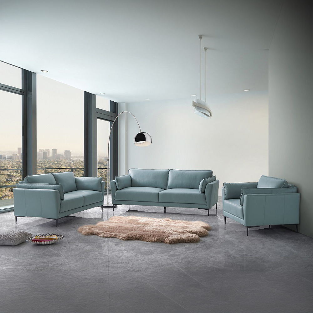 Mesut - Loveseat - Sage Green Top Grain Leather & Black